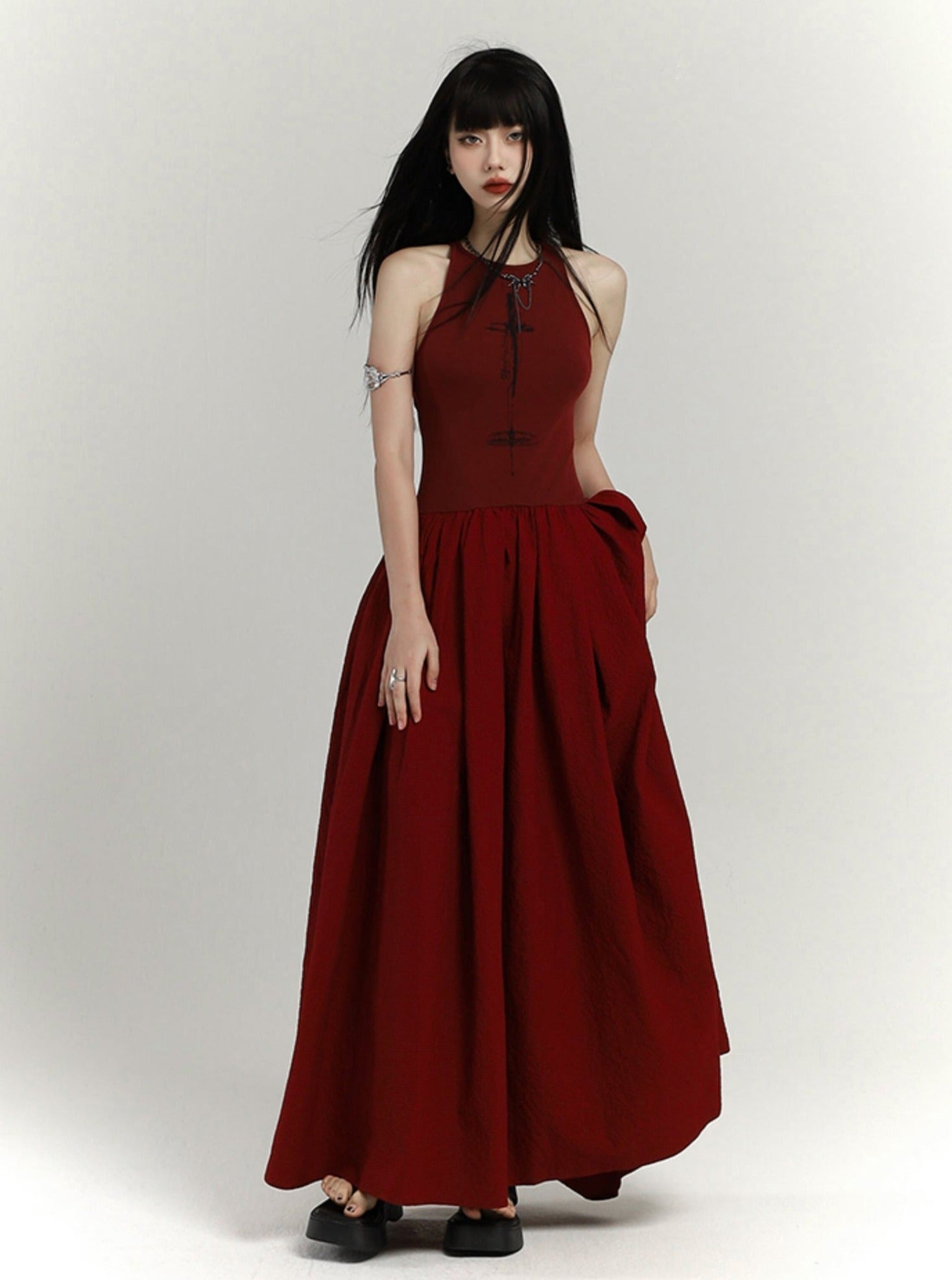 Crimson Elegance Maxi Dress - chiclara