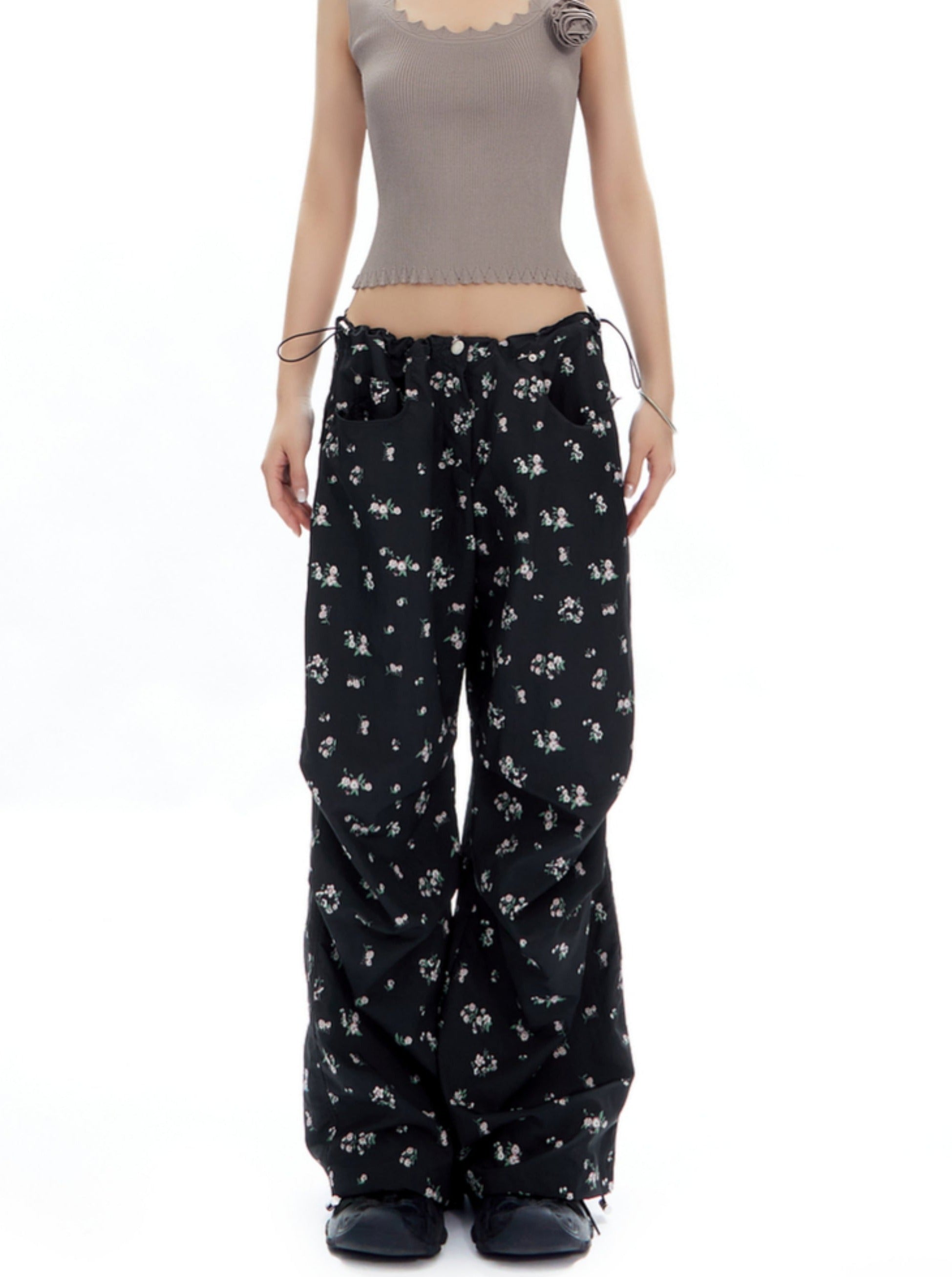 Light Blue Wide-Leg Pants with Butterfly Print