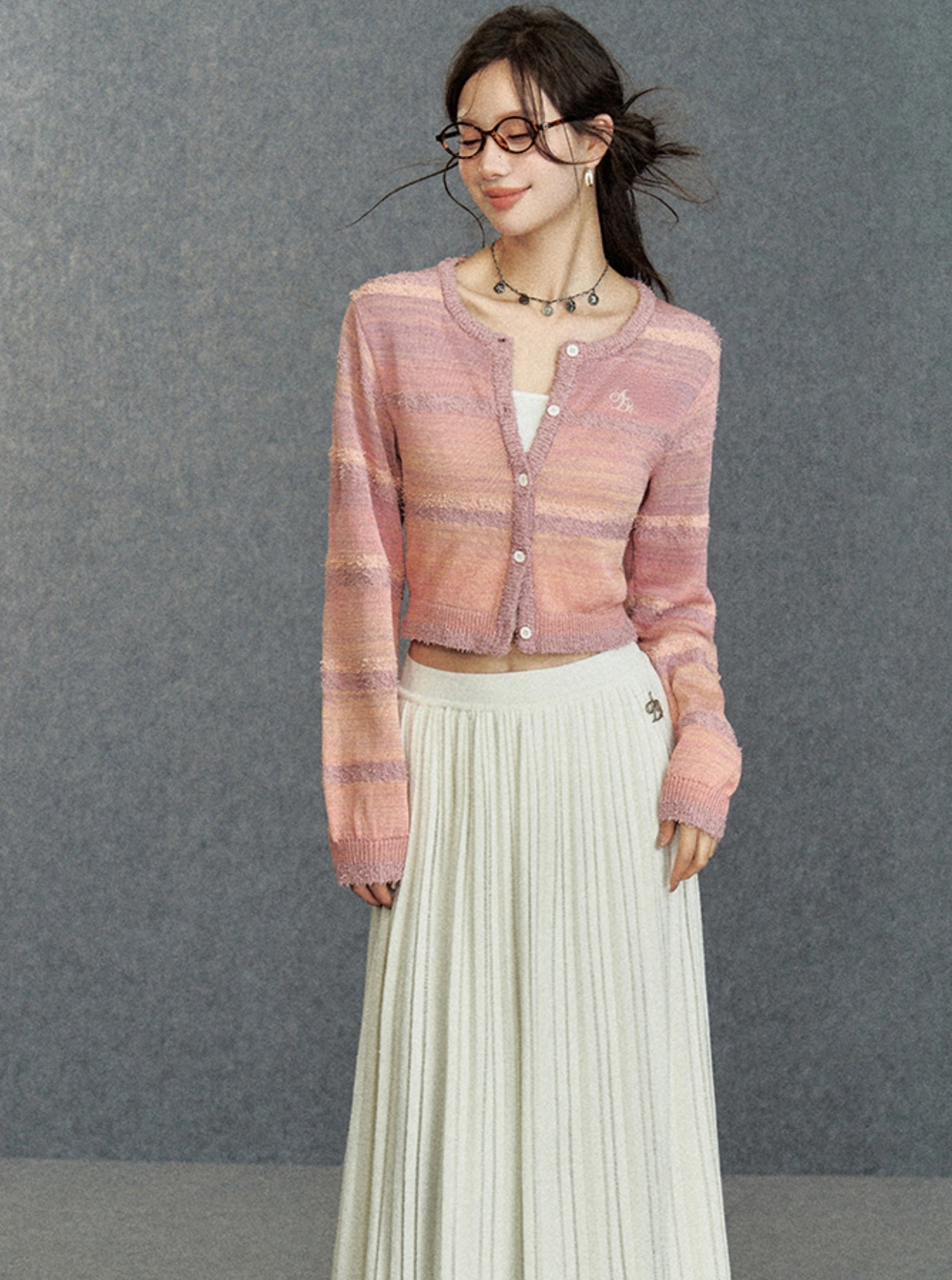 Cropped Pastel Cardigan - Sheer Knit Button-Up Sweater