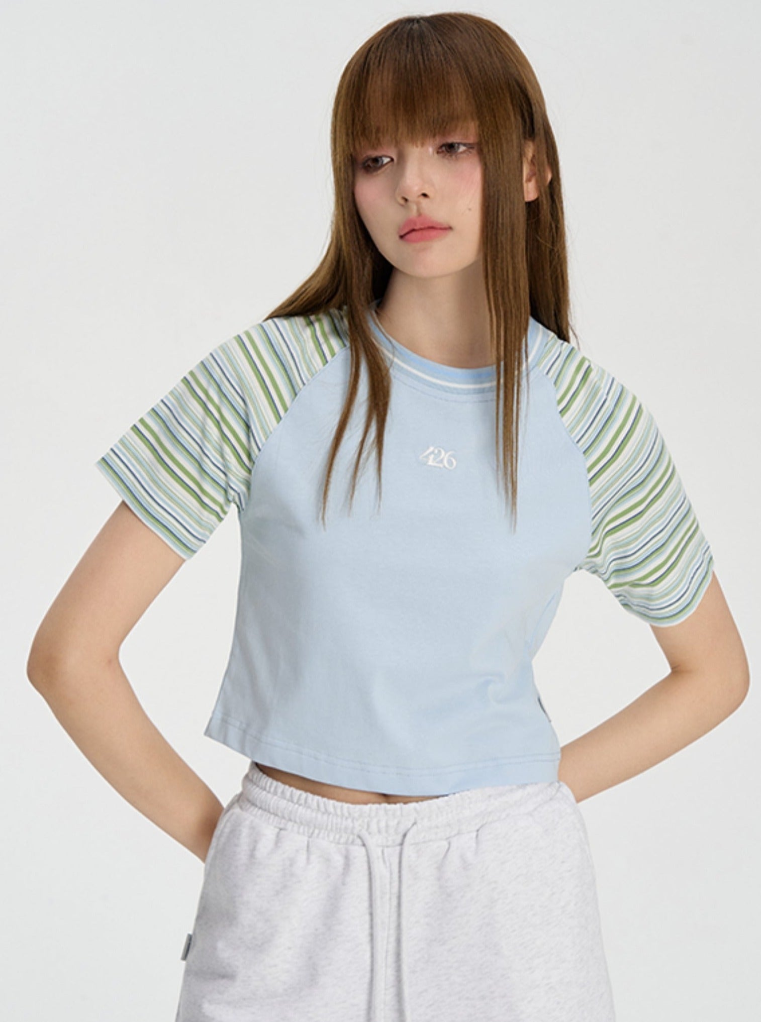 Raglan Sleeve Tee with Stripes - chiclara