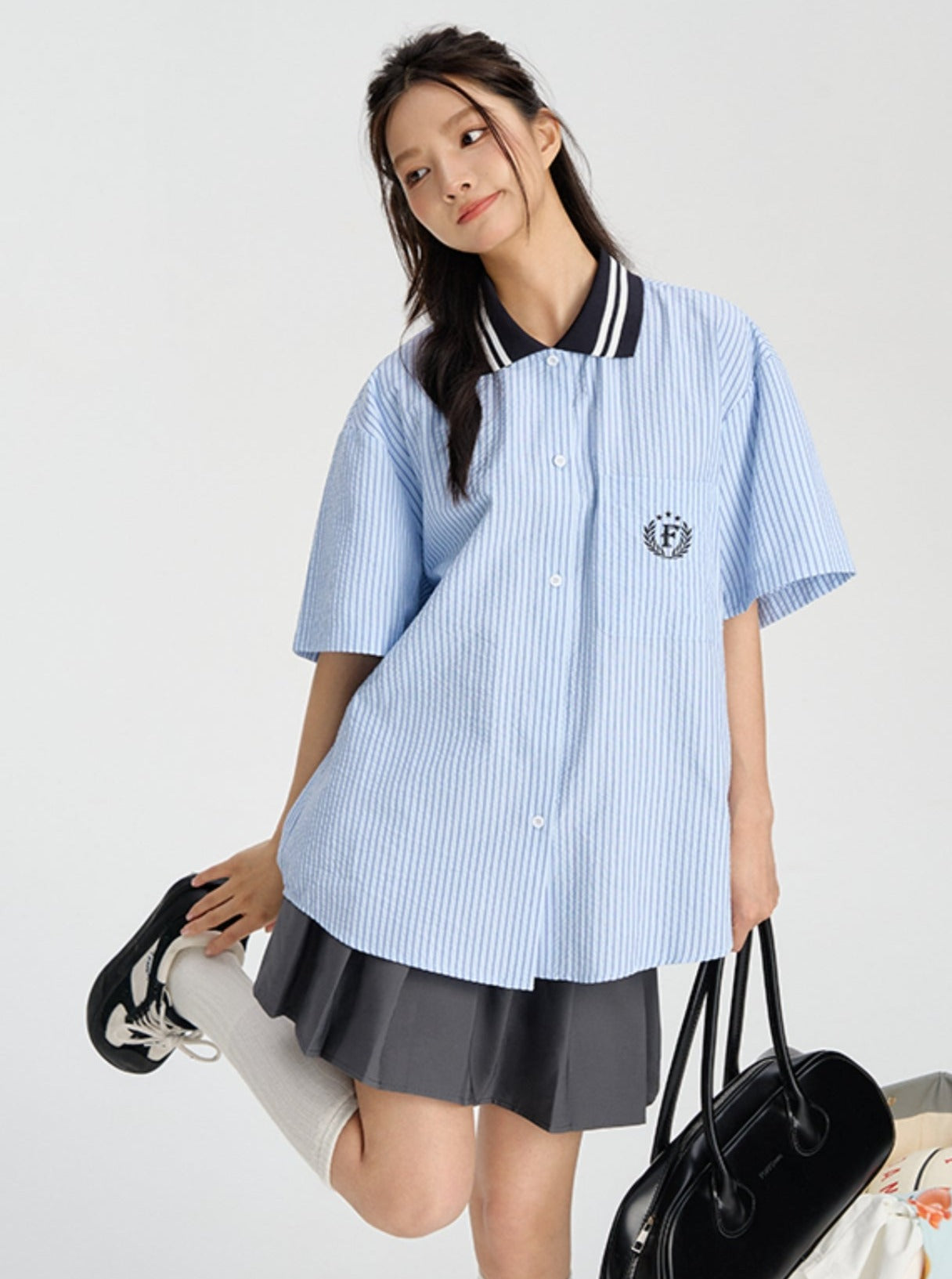 Striped Retro College Shirt - chiclara