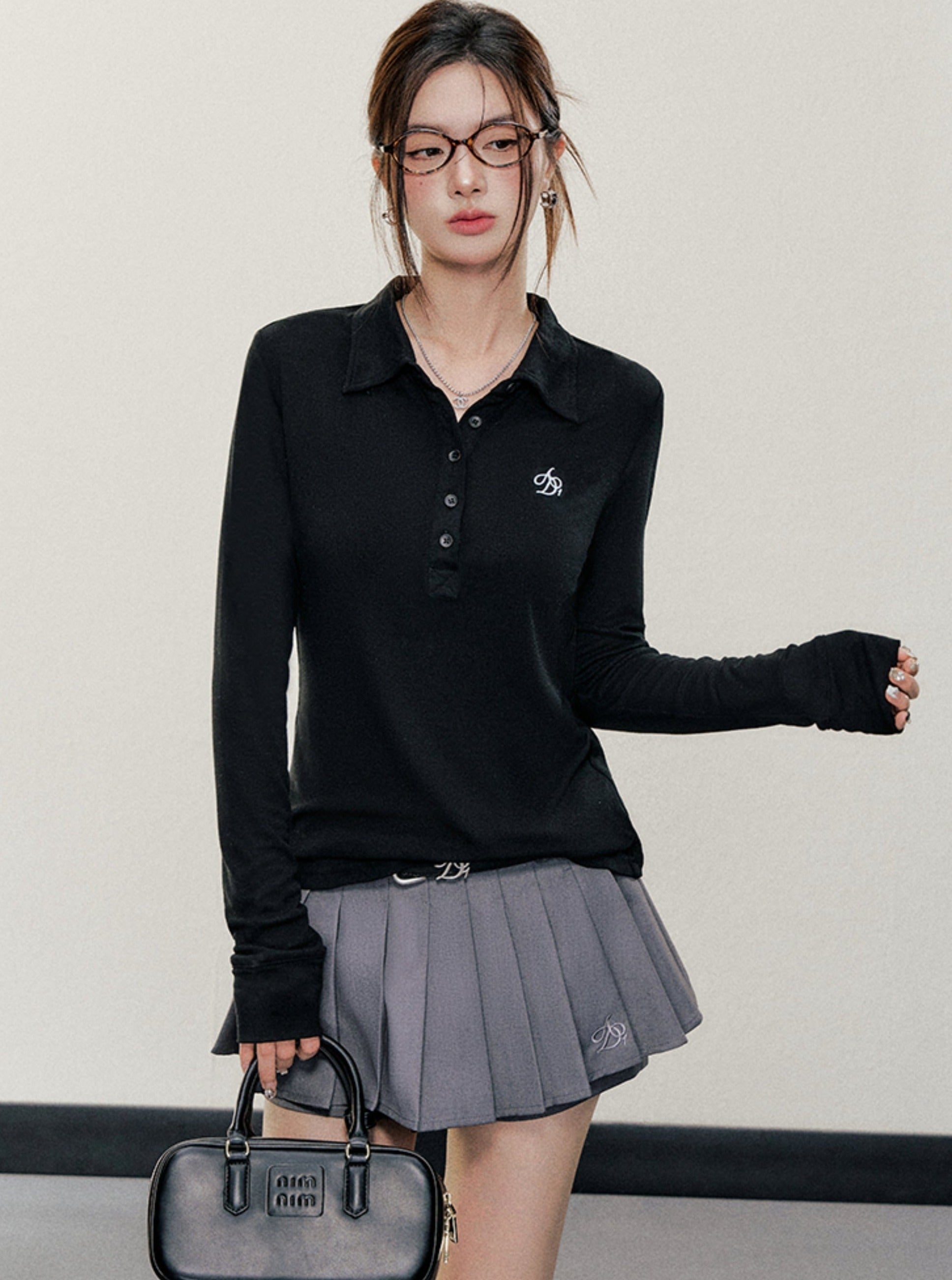 Classic Long Sleeve Polo Shirt: Slim-Fit Knit Top with Embroidered Logo