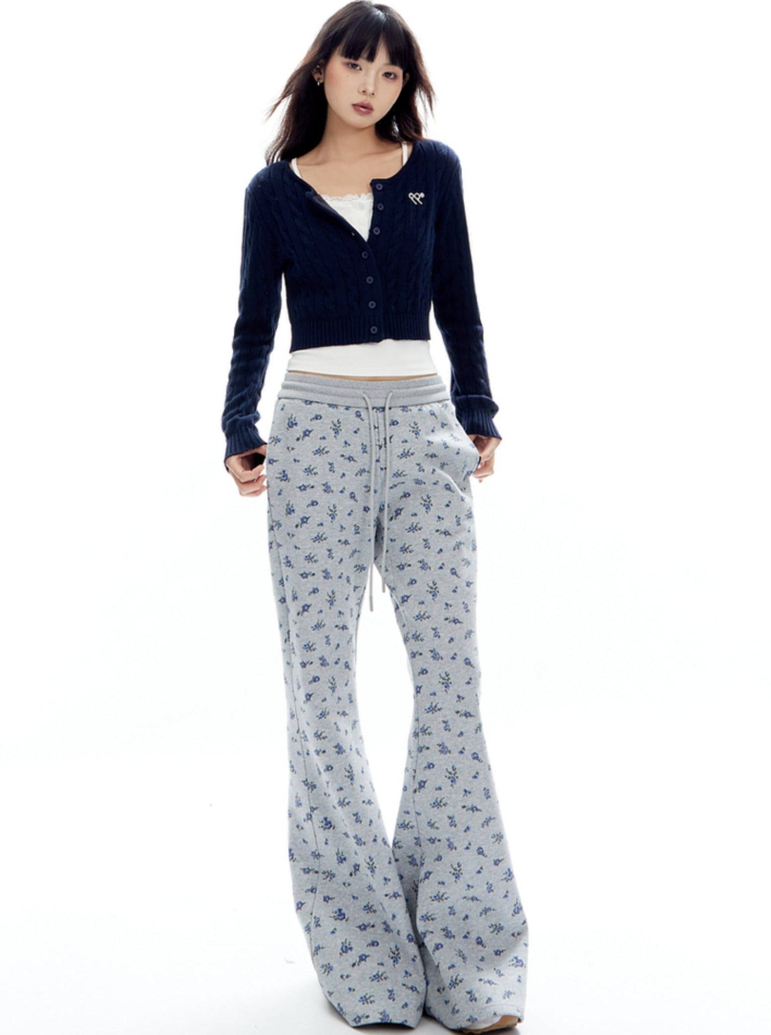 Flared Lounge Pants with Floral Print