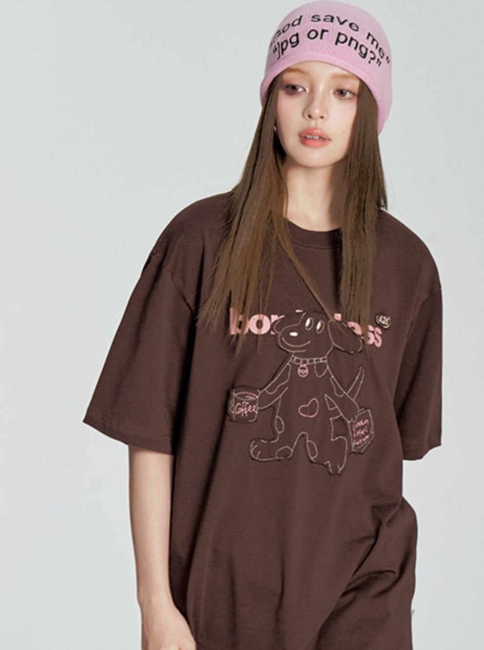 Embroidered Puppy Short Sleeve Tee - chiclara