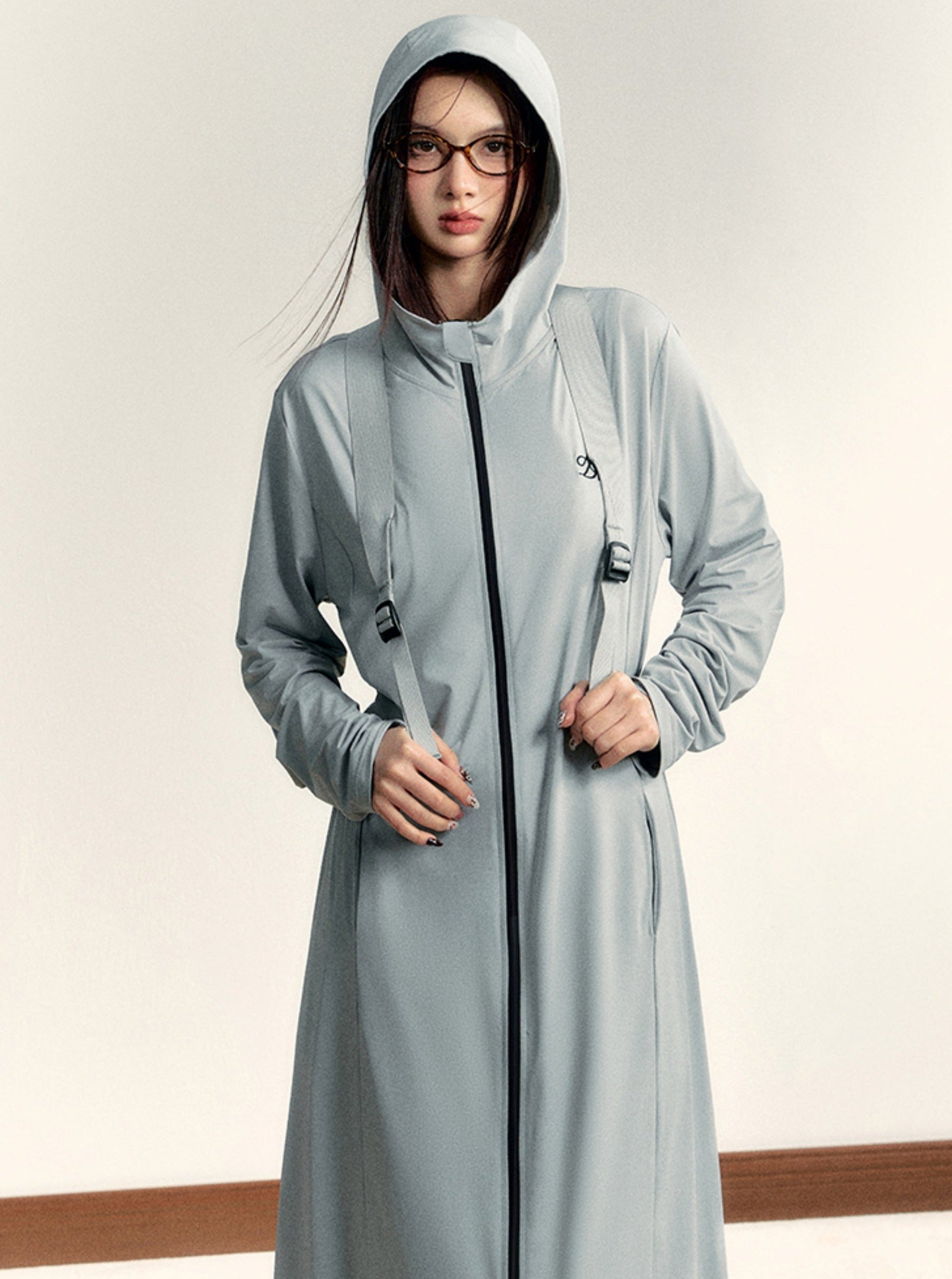 Longline Hooded Robe: Full-Zip Lightweight Lounge Coat with Logo Detail