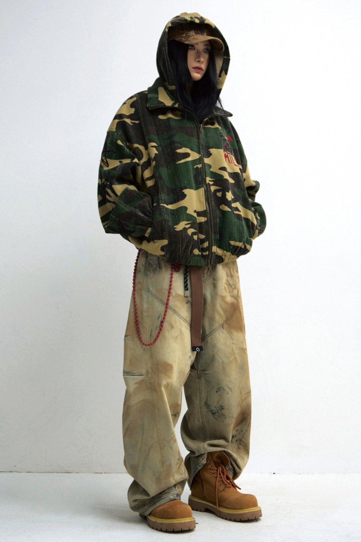 Men's Punk Camouflage Tree Scratch Hooded Jacket
