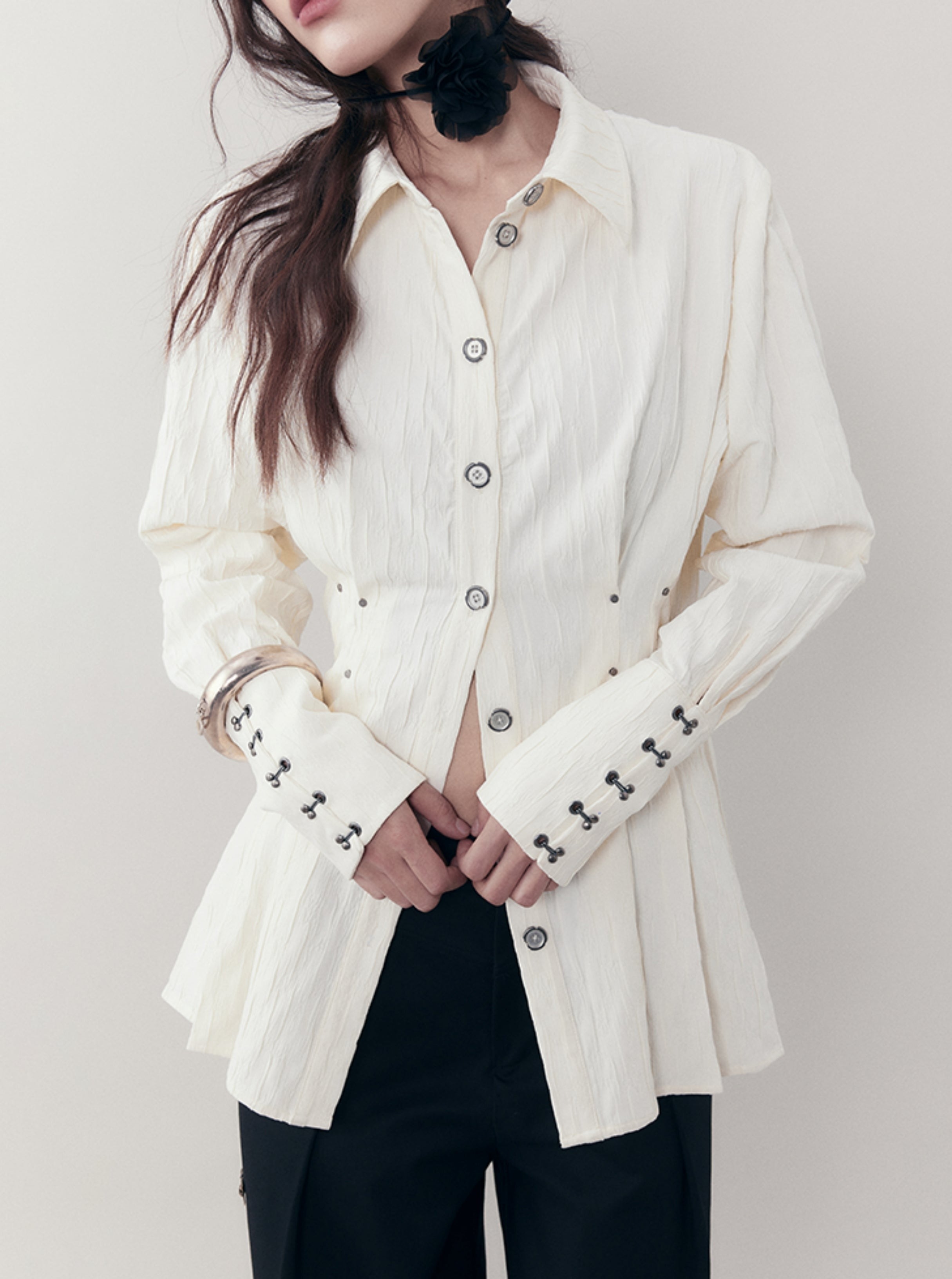 Ivory Button Pleat Blouse