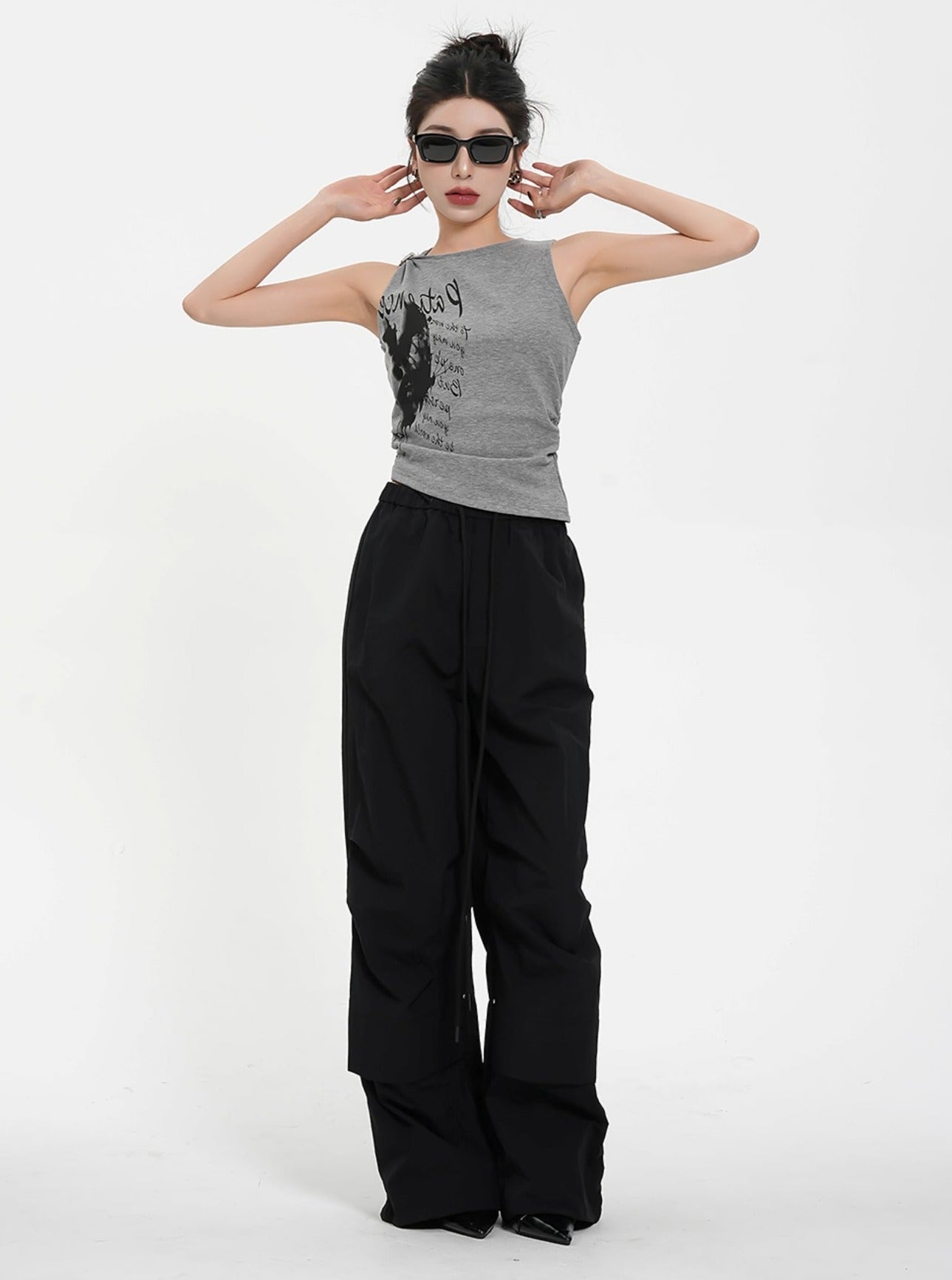 High-Waisted Wide Leg Trousers - Black Pleated Front Palazzo Pants