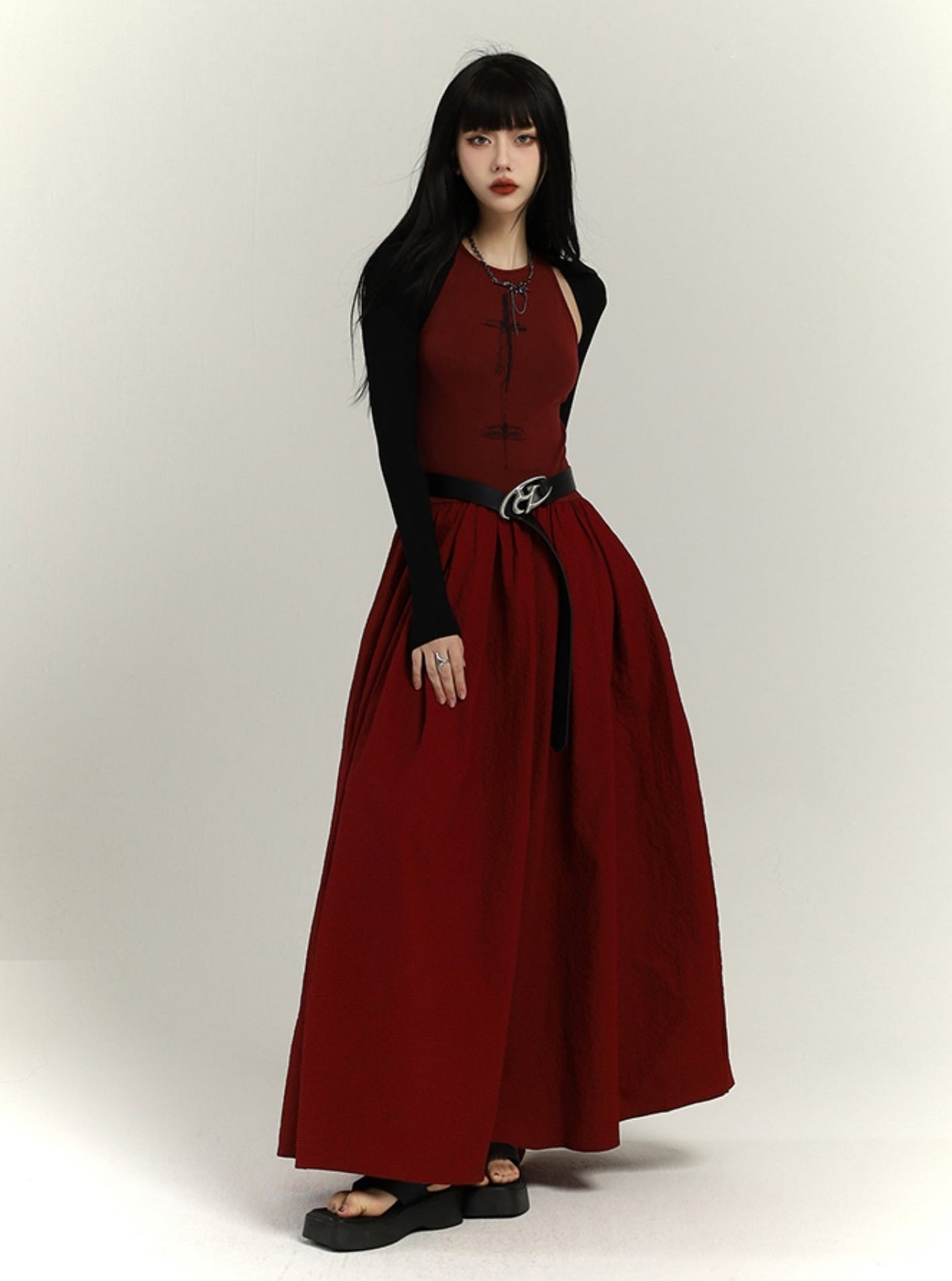 Crimson Elegance Maxi Dress - chiclara