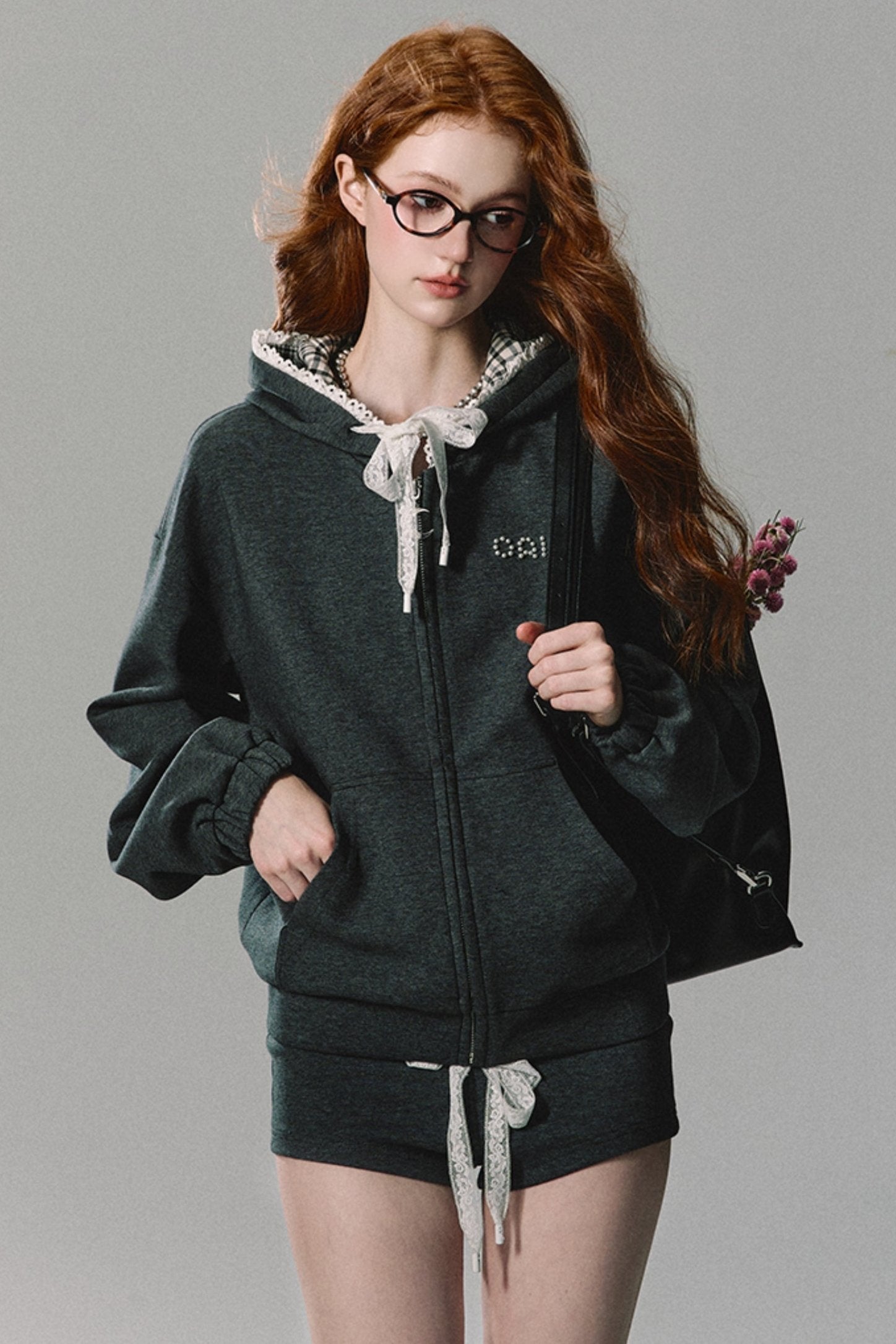 Lace-Trim Athletic Hoodie Set-Up