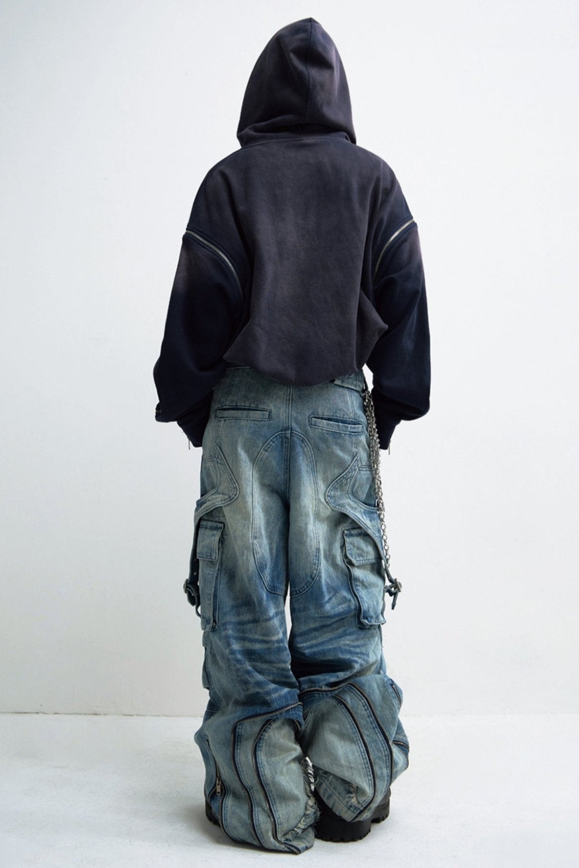 Men's Baggy Gradient Distressed Hooded Sweatshirt