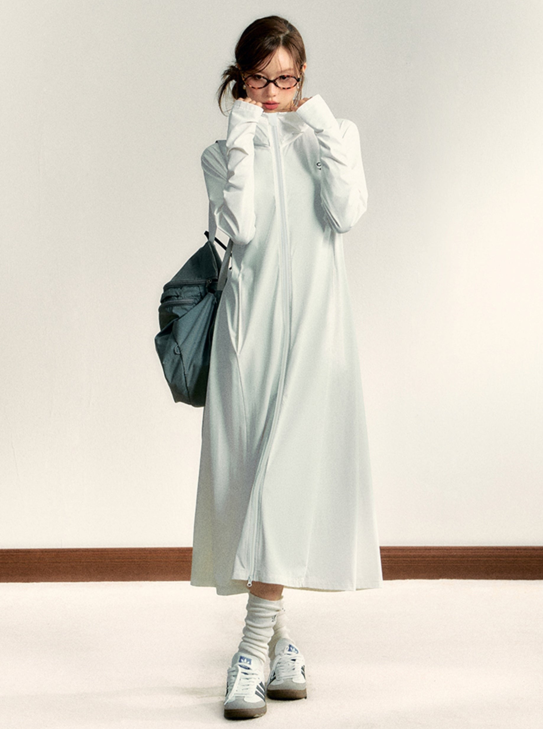 Longline Hooded Robe: Full-Zip Lightweight Lounge Coat with Logo Detail