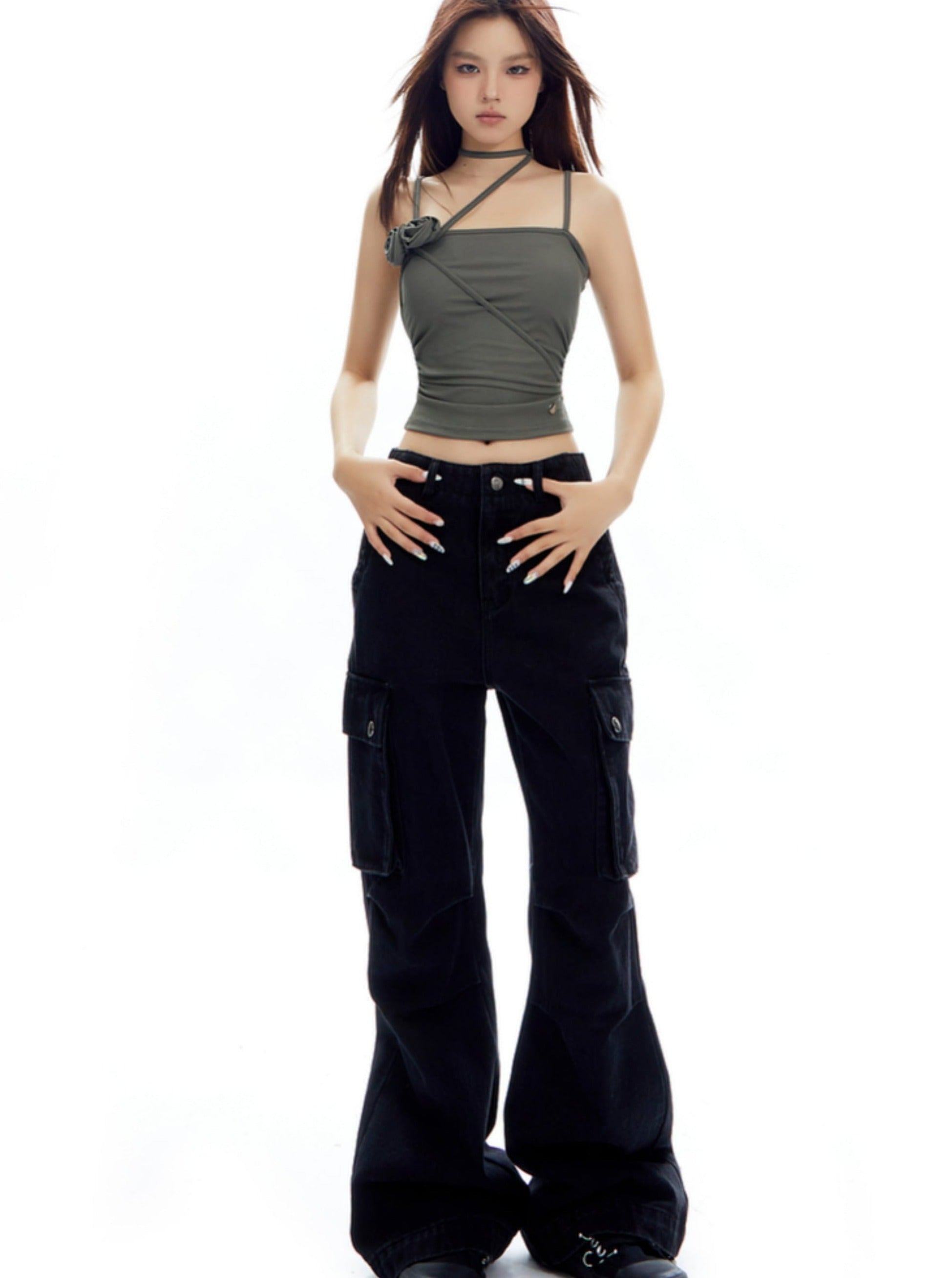 Wide-Leg Olive Green Cargo Pants