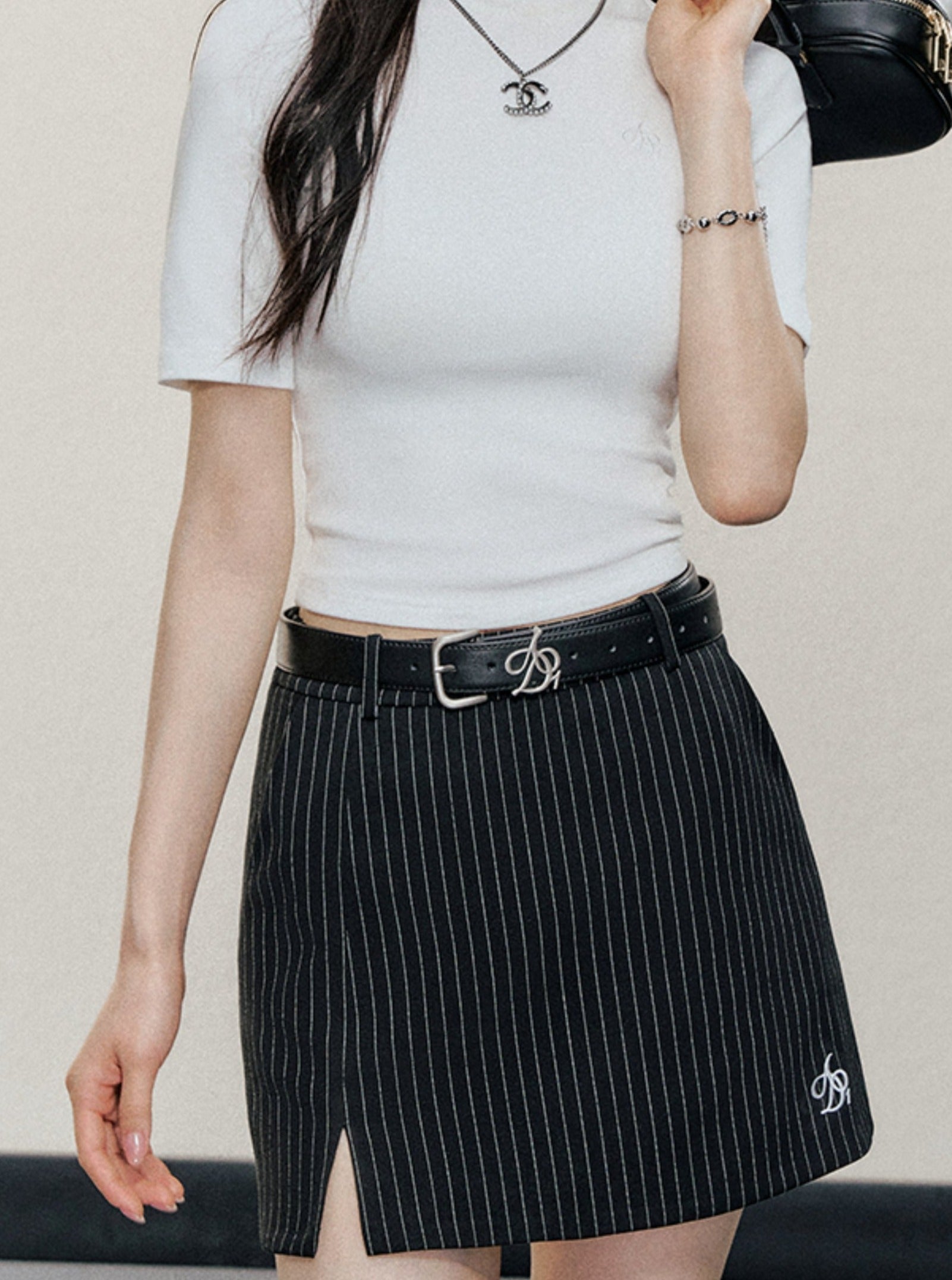 Pinstripe Mini Skort - Classic Business Chic Skirt-Shorts Combo