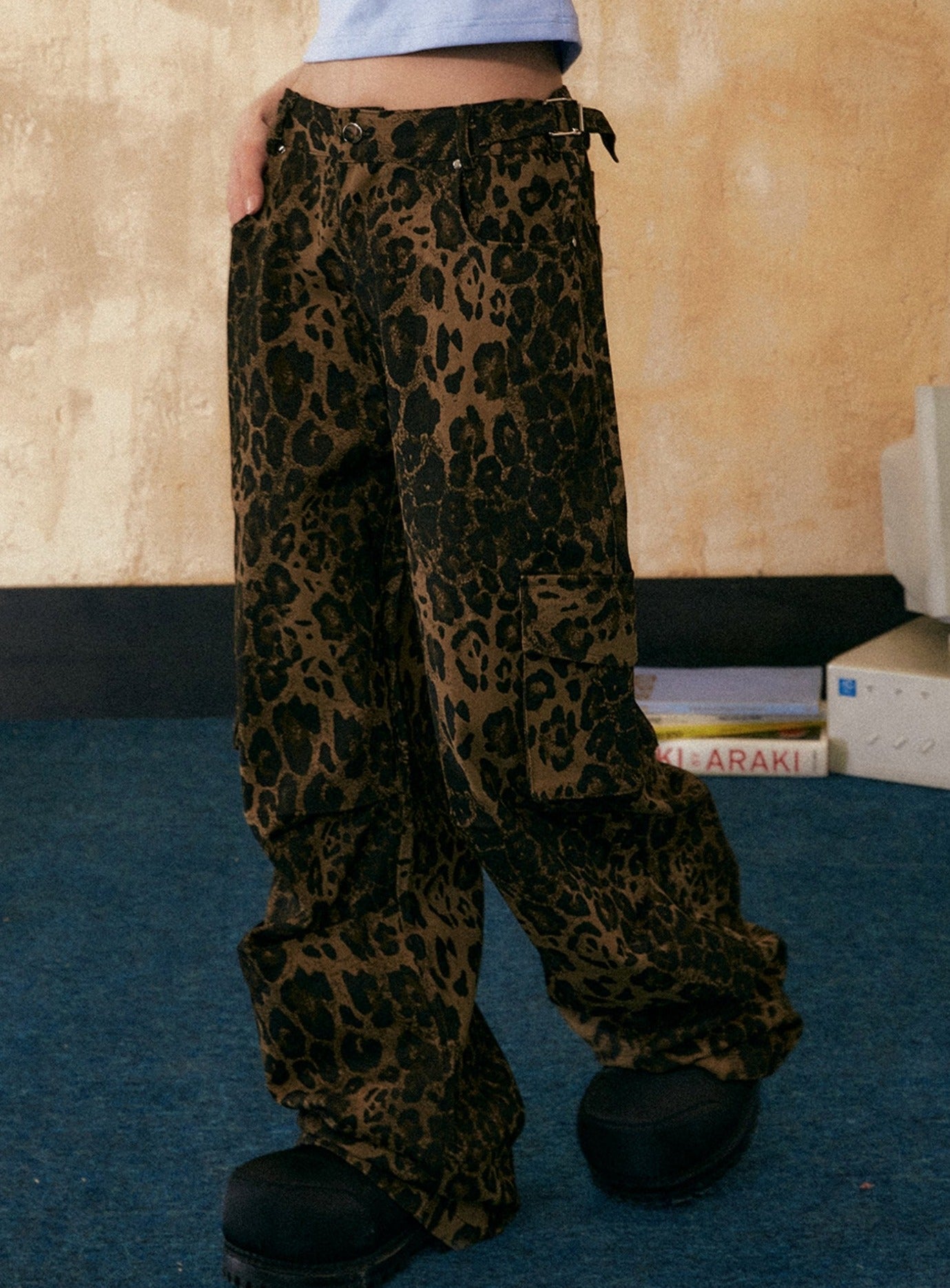 American Retro Leopard Print Casual Pants - chiclara