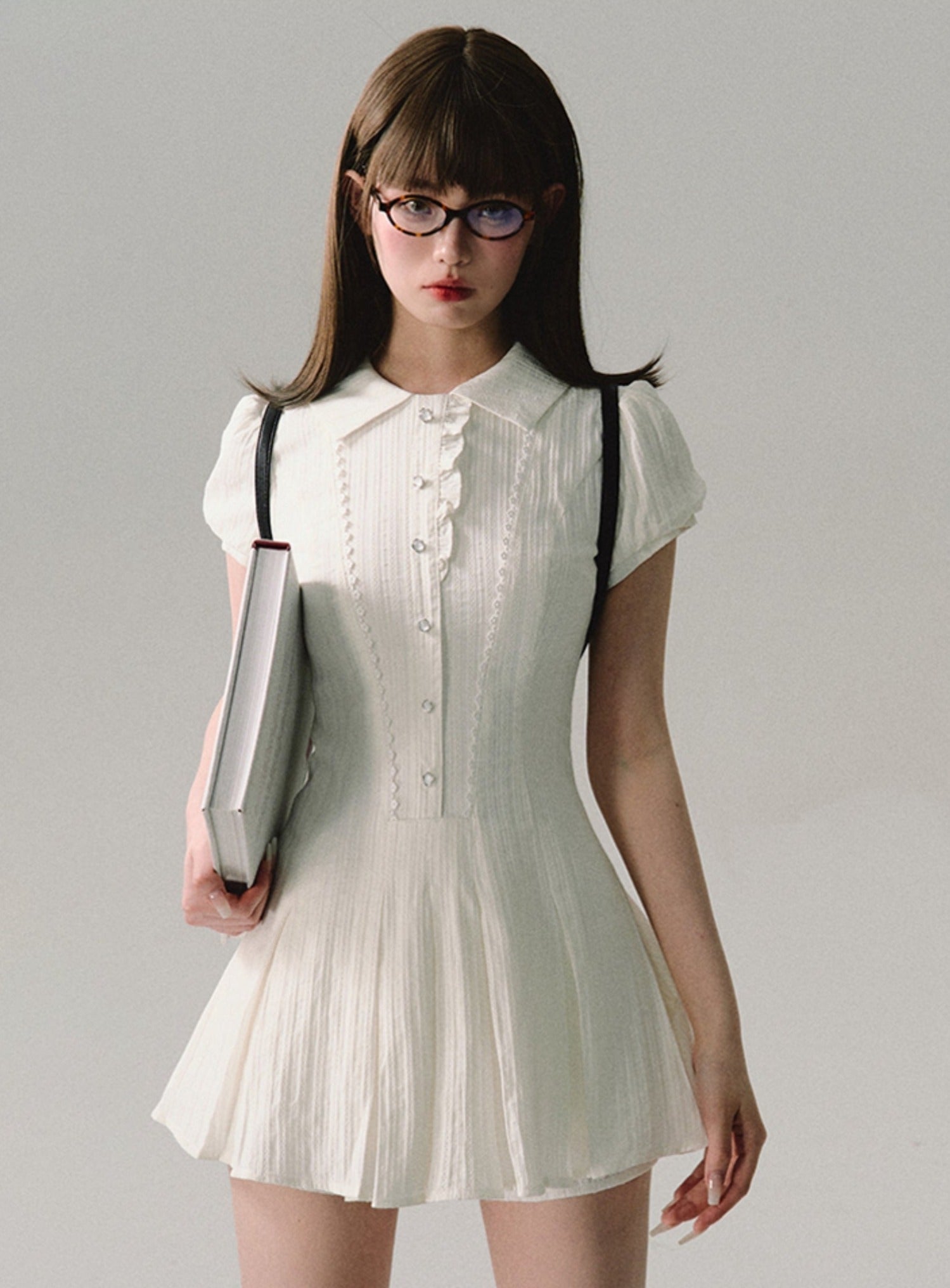 Vintage Scholar Pleated Mini Dress - chiclara