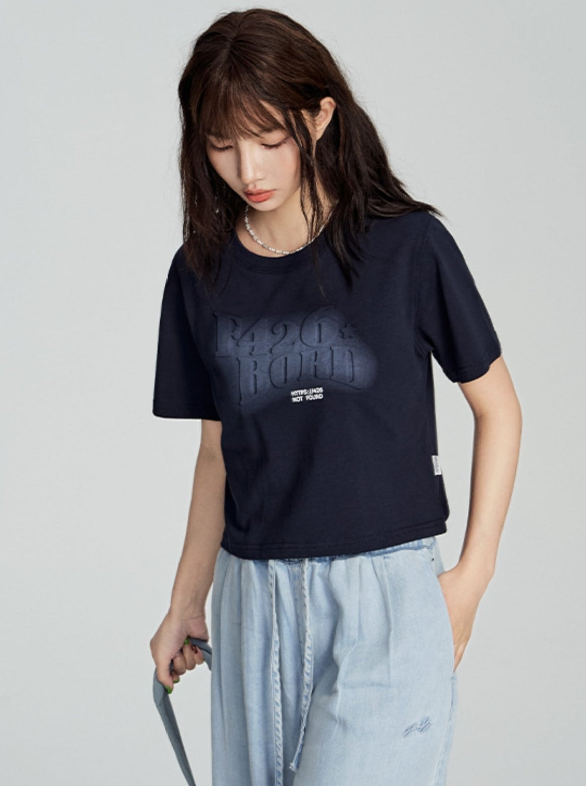 Tee with Embossed Letter Design - chiclara