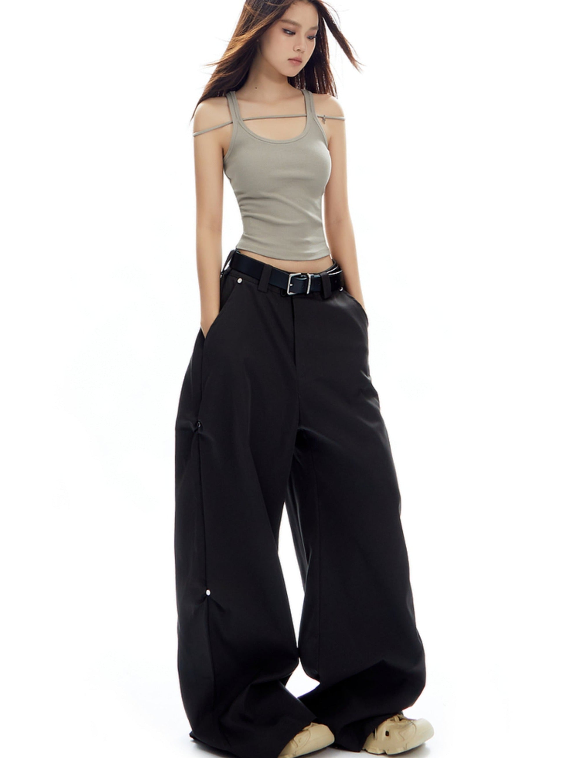 Oversized Wide-Leg Trousers in Light Sage Green