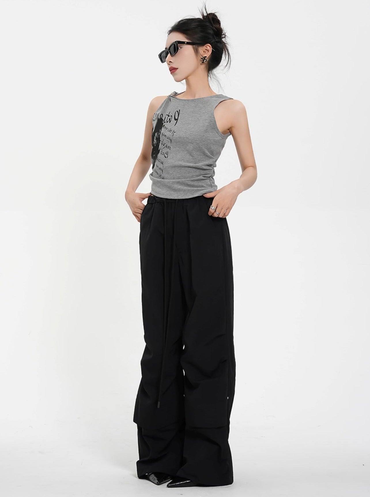 High-Waisted Wide Leg Trousers - Black Pleated Front Palazzo Pants