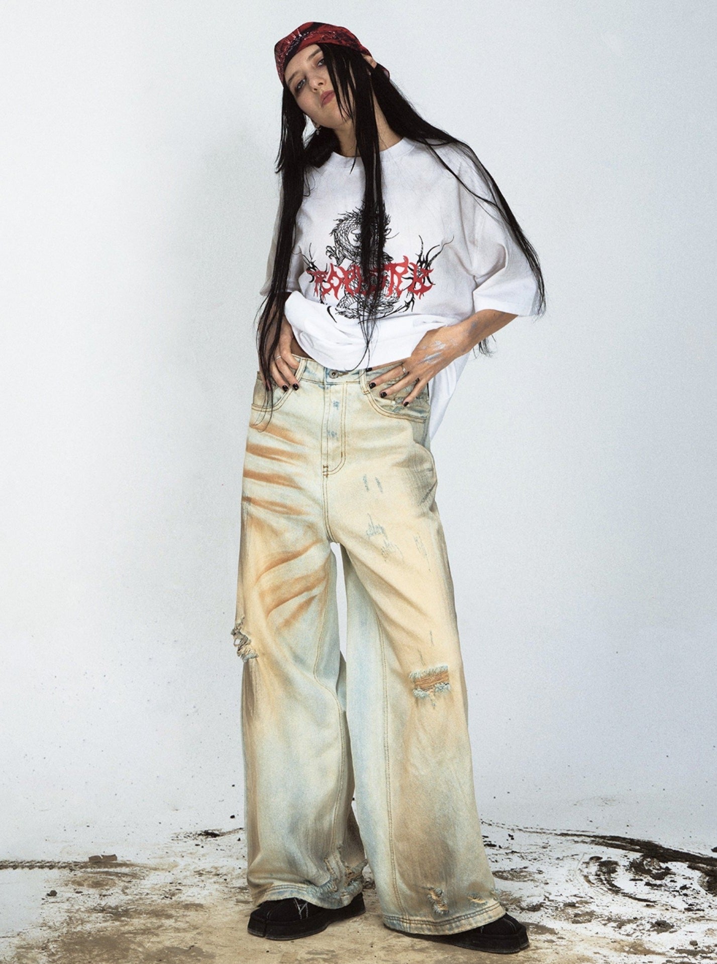 Men's Retro Ripped Yellow Denim Pants