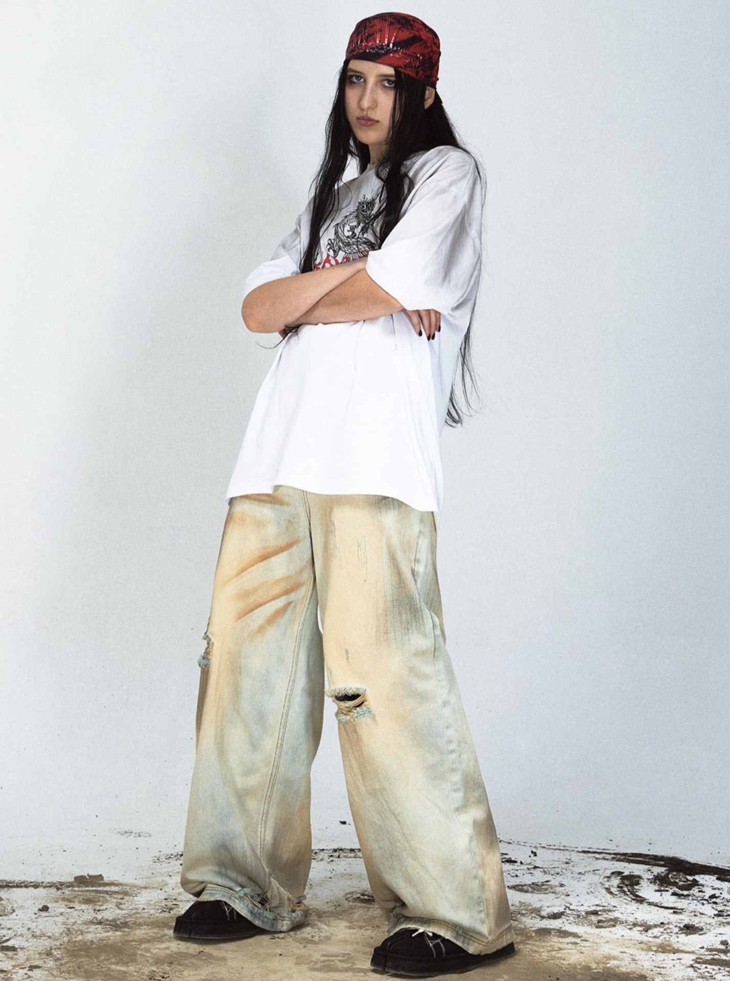 Men's Retro Ripped Yellow Denim Pants
