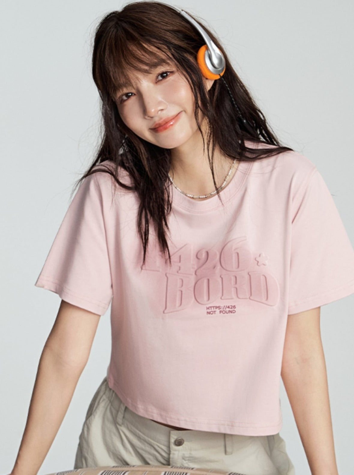 Tee with Embossed Letter Design - chiclara