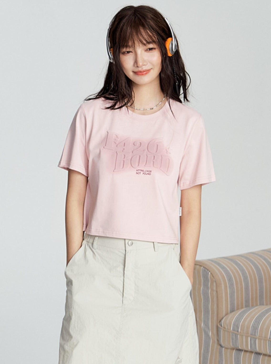 Tee with Embossed Letter Design - chiclara