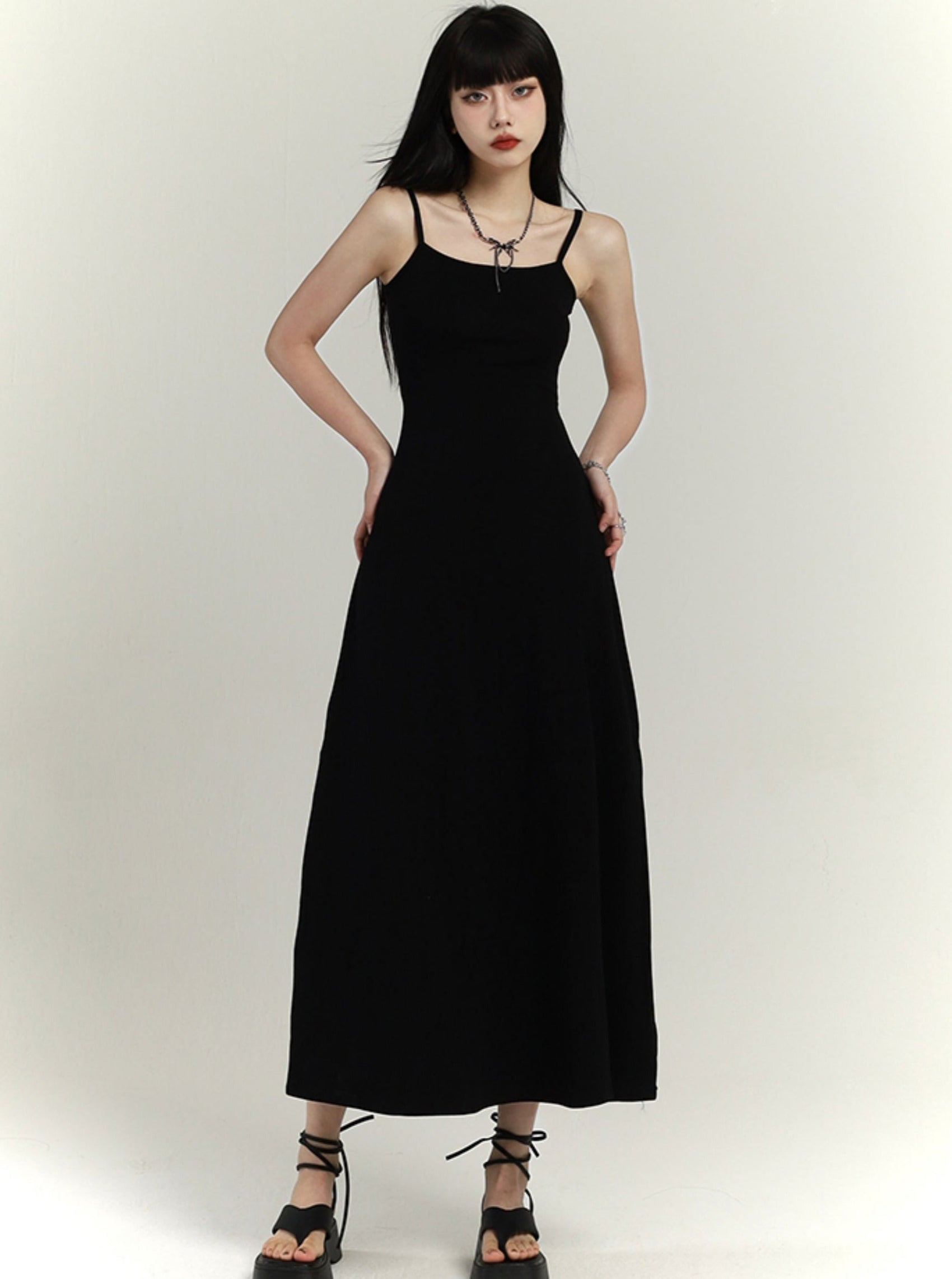 Solid Color Hollowed Waistline Slip Dress