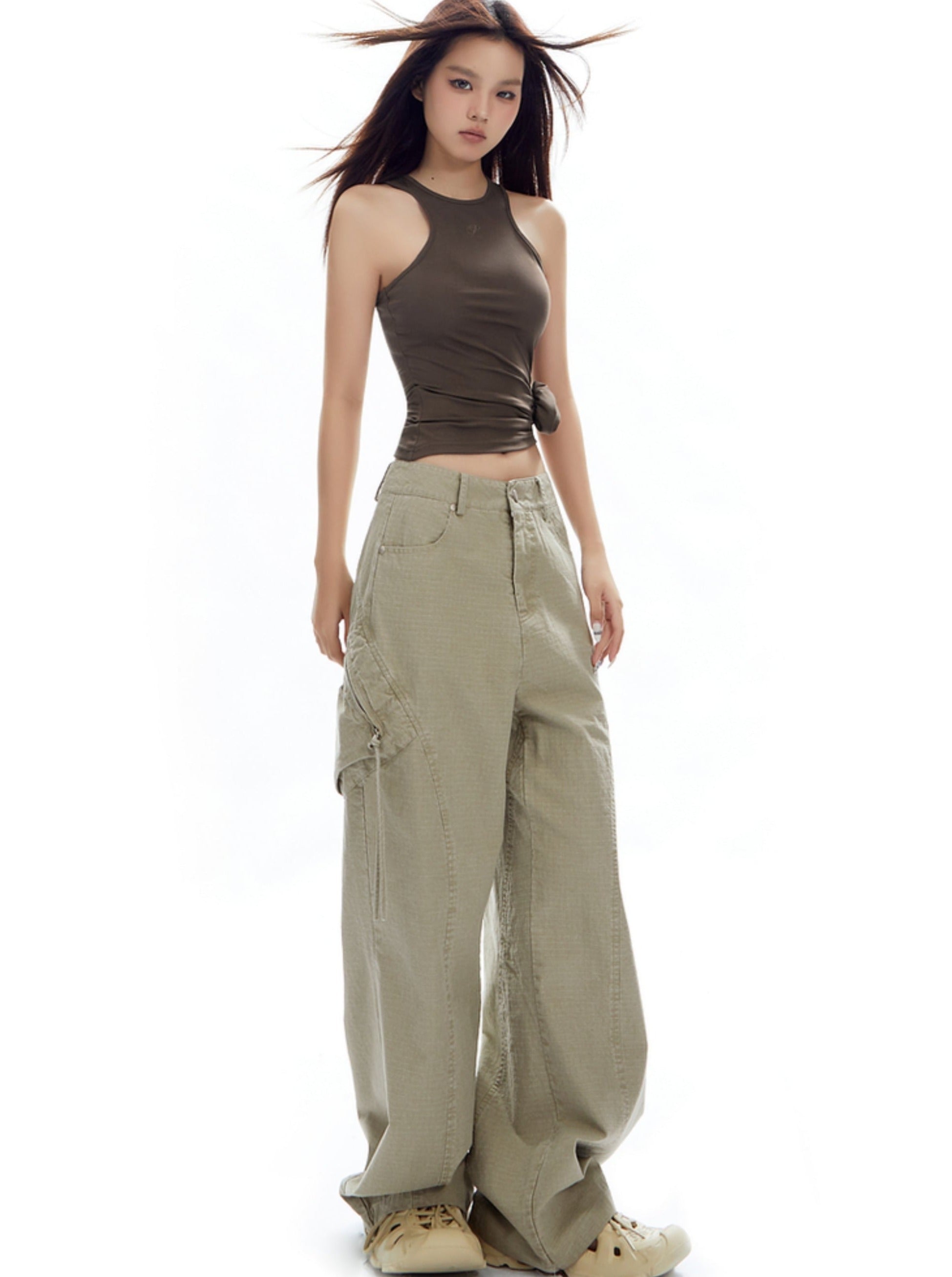 Wide-Leg Olive Green Cargo Pants