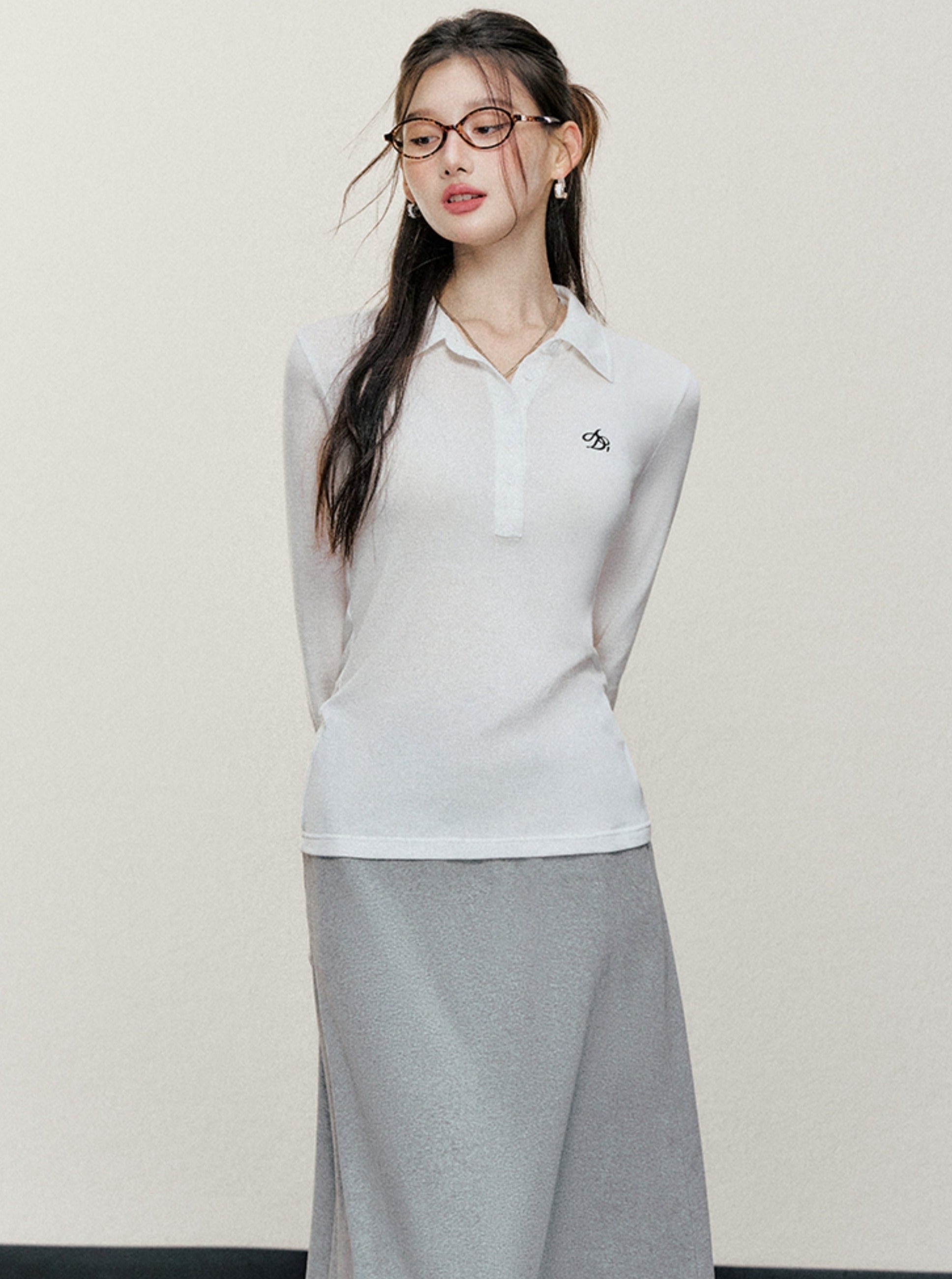 Classic Long Sleeve Polo Shirt: Slim-Fit Knit Top with Embroidered Logo