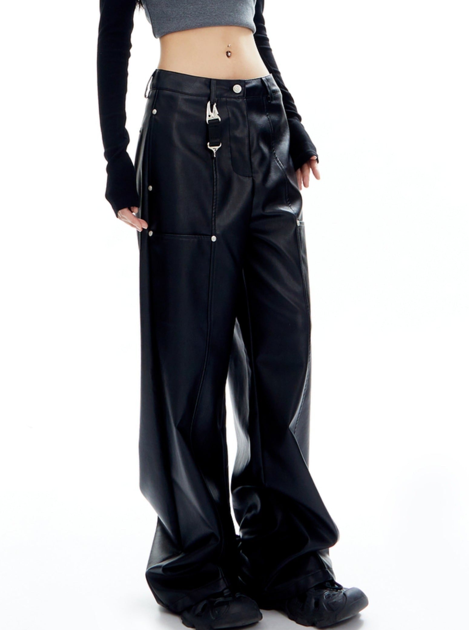 Oversized Black Cargo Pants with Utility Details