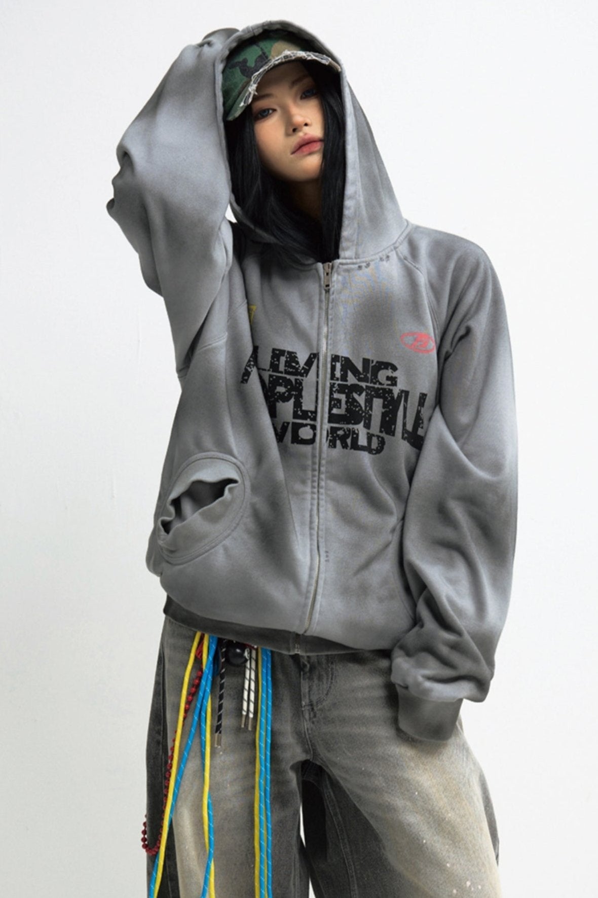 Men's Distressed Gradient Gray Hoodie Jacket