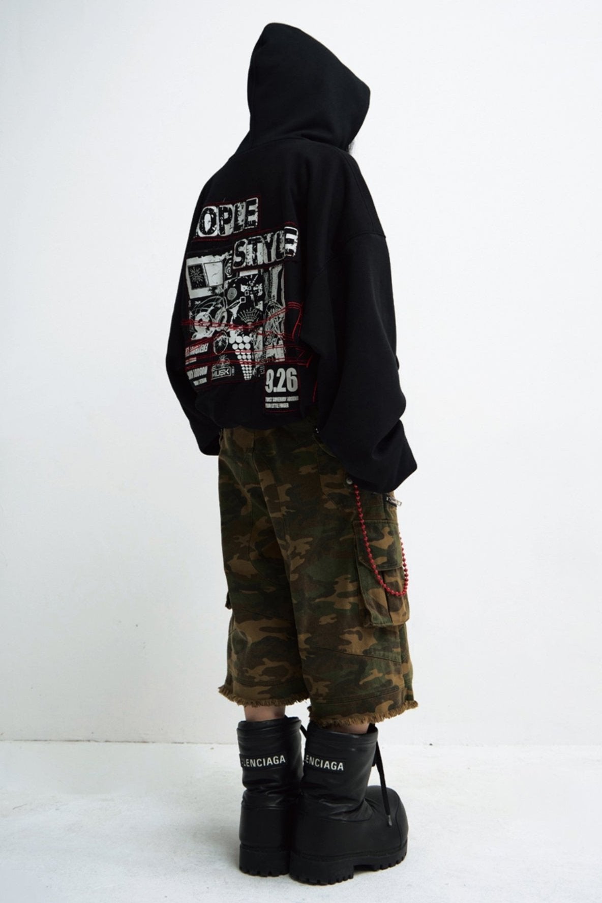 Men's Personality Embroidery Black Hooded Sweatshirt
