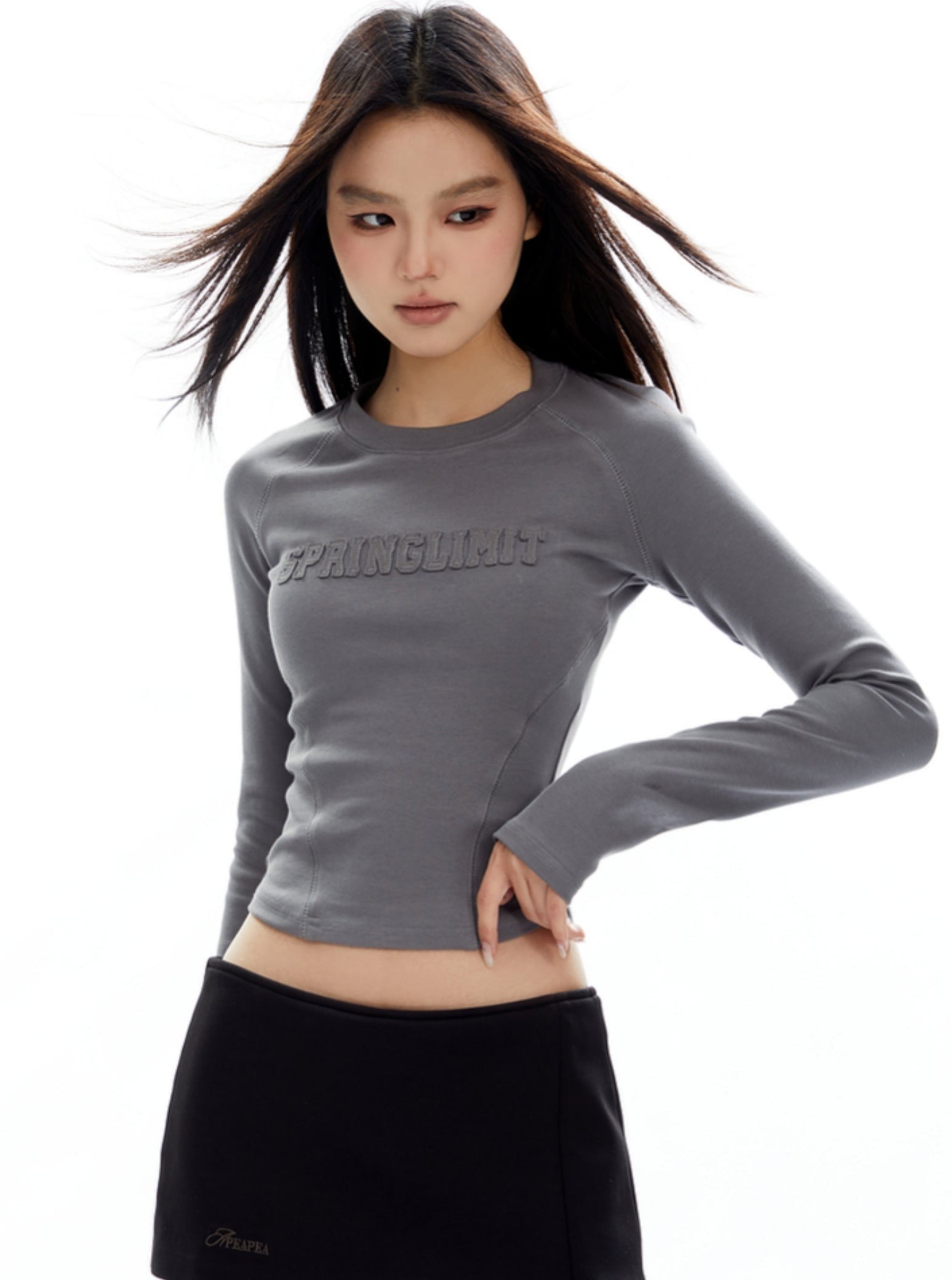 Gray Embossed Crop Sweatshirt