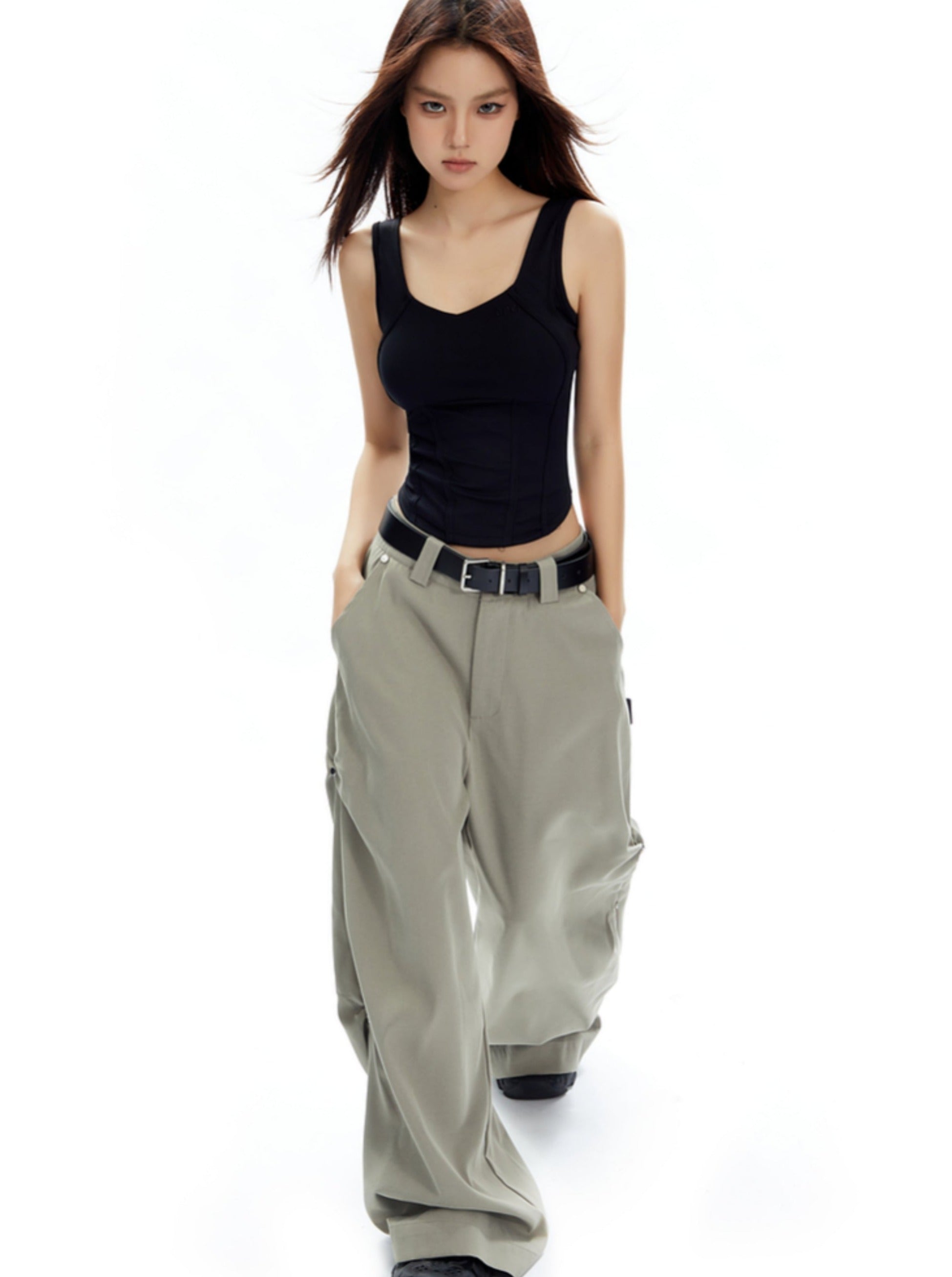 Oversized Wide-Leg Trousers in Light Sage Green