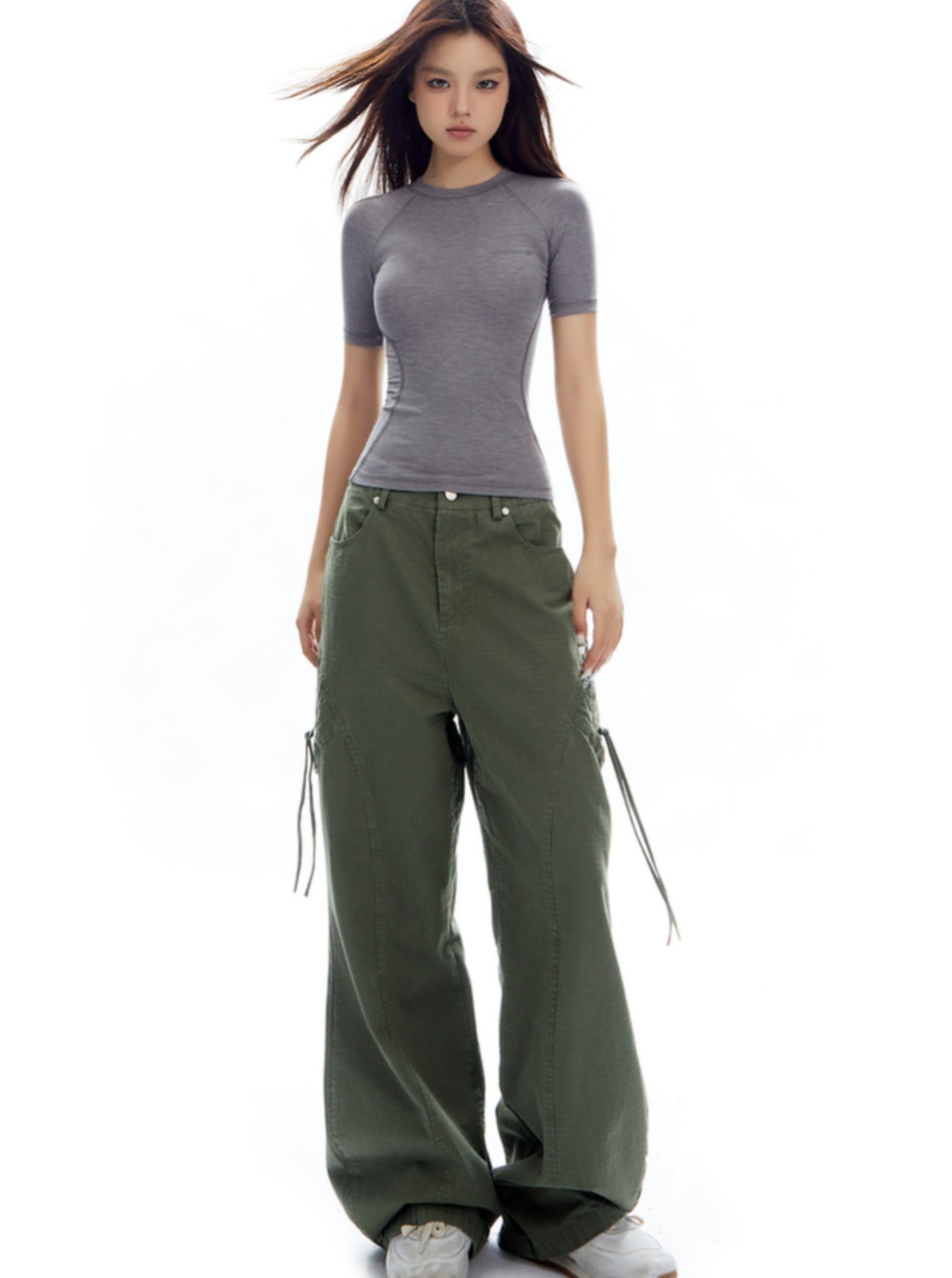 Wide-Leg Olive Green Cargo Pants