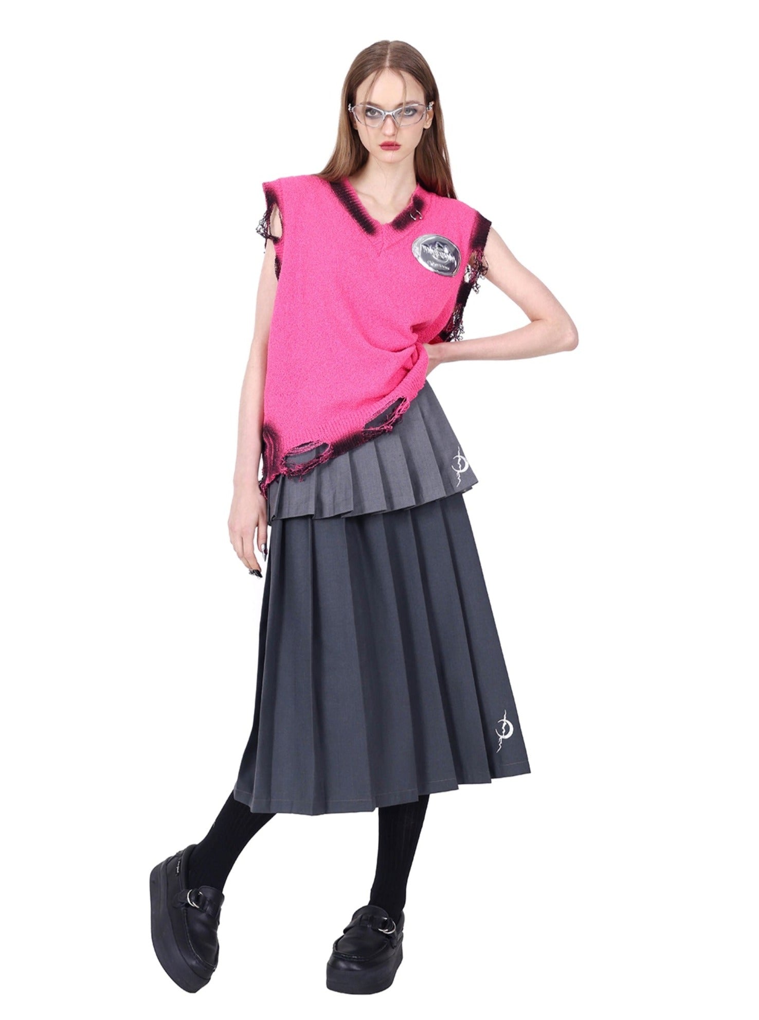 PINKSPINK Gothic Tiered Pleated Skirt - Charcoal Gray