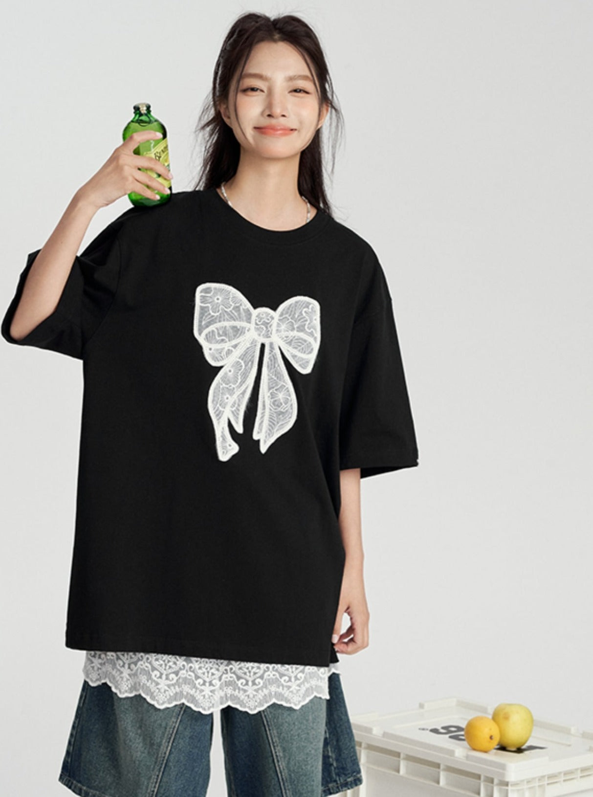 Bow-Adorned Relaxed Fit Tee - chiclara