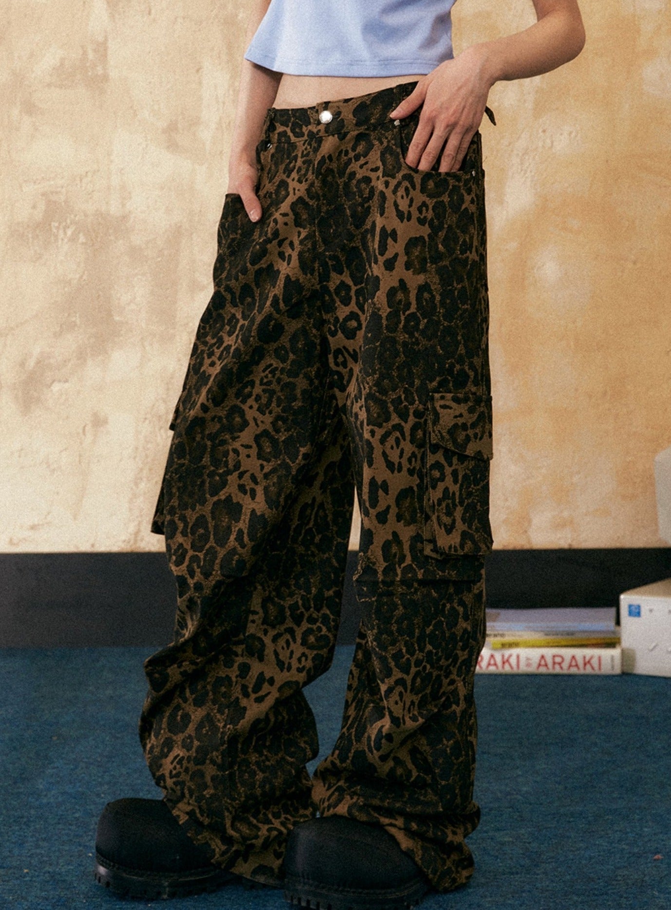 American Retro Leopard Print Casual Pants - chiclara