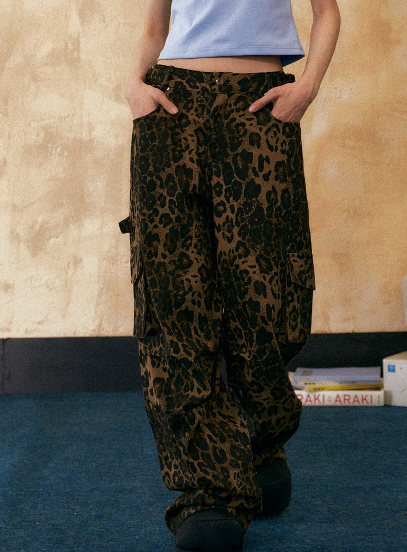 American Retro Leopard Print Casual Pants - chiclara