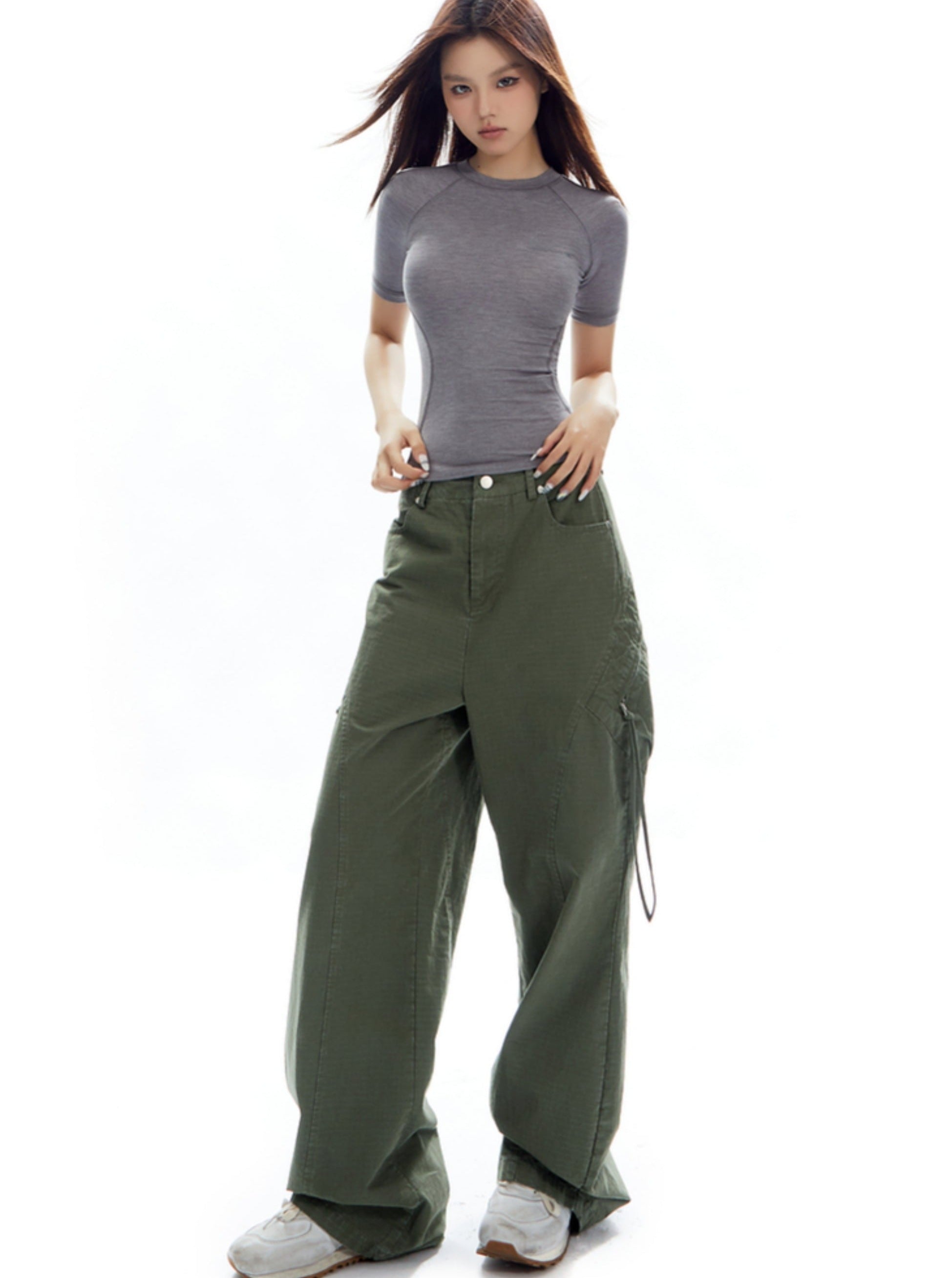 Wide-Leg Olive Green Cargo Pants