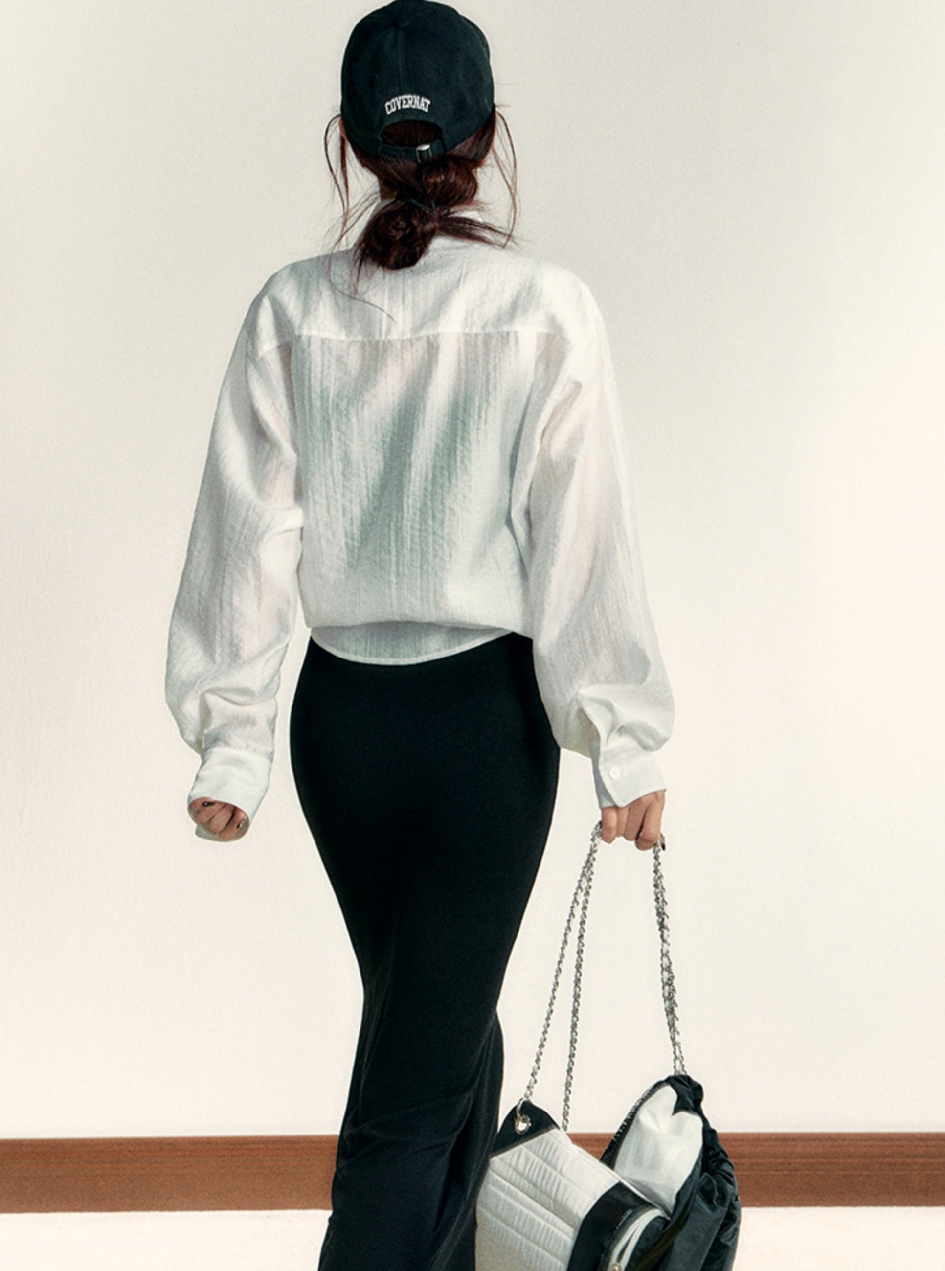 Classic White Long Sleeve Button-Down Shirt: Crisp Cotton Collared Blouse with Embroidered Logo