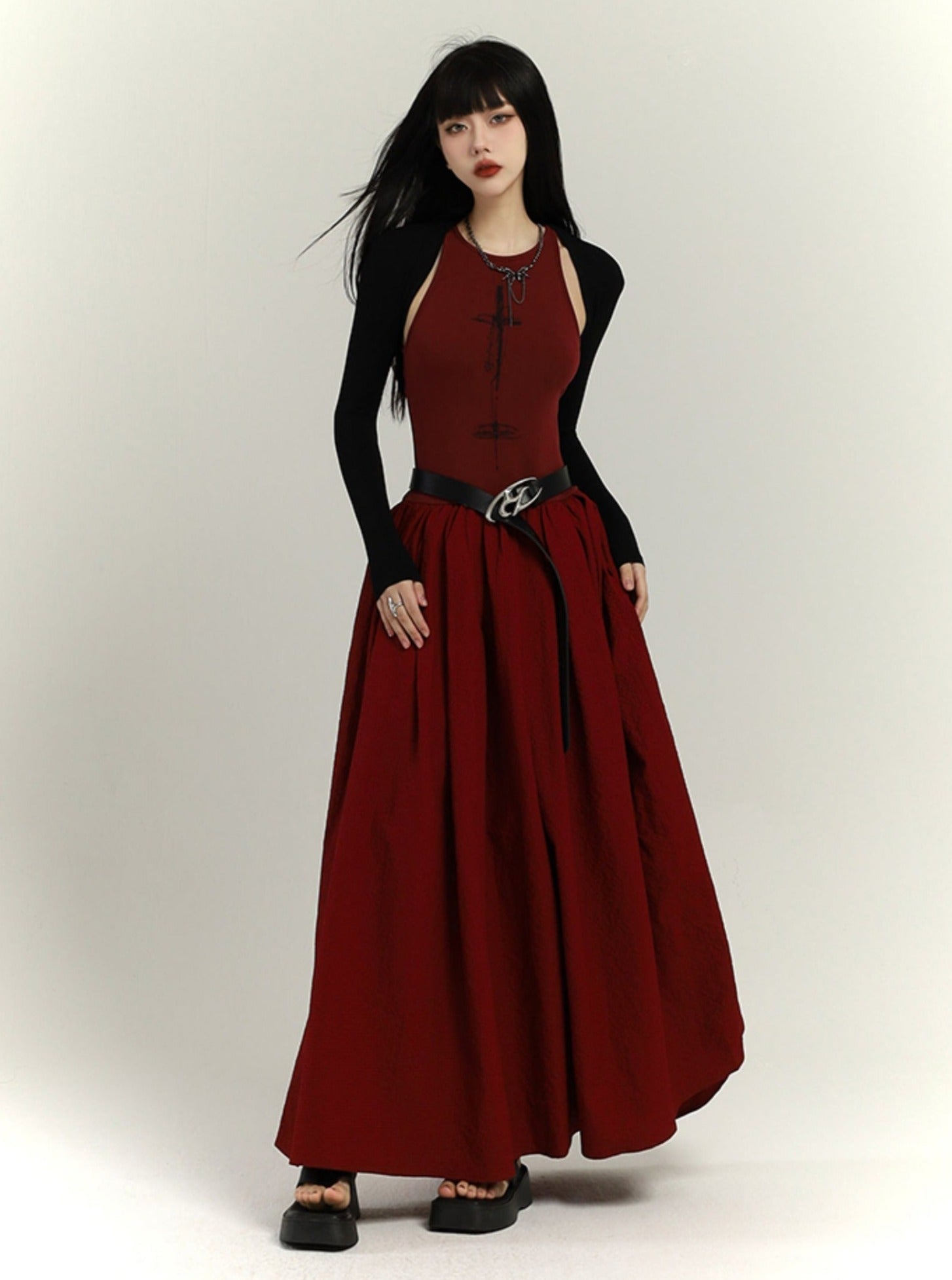 Crimson Elegance Maxi Dress - chiclara