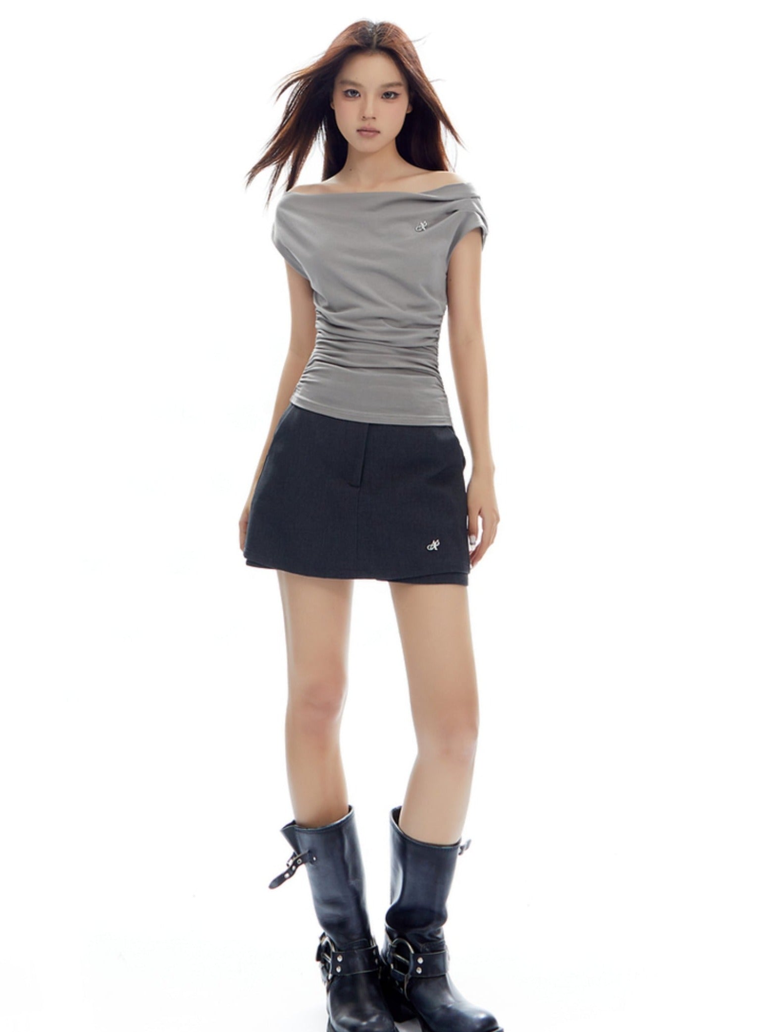 Tailored Mini Skort in Charcoal Grey