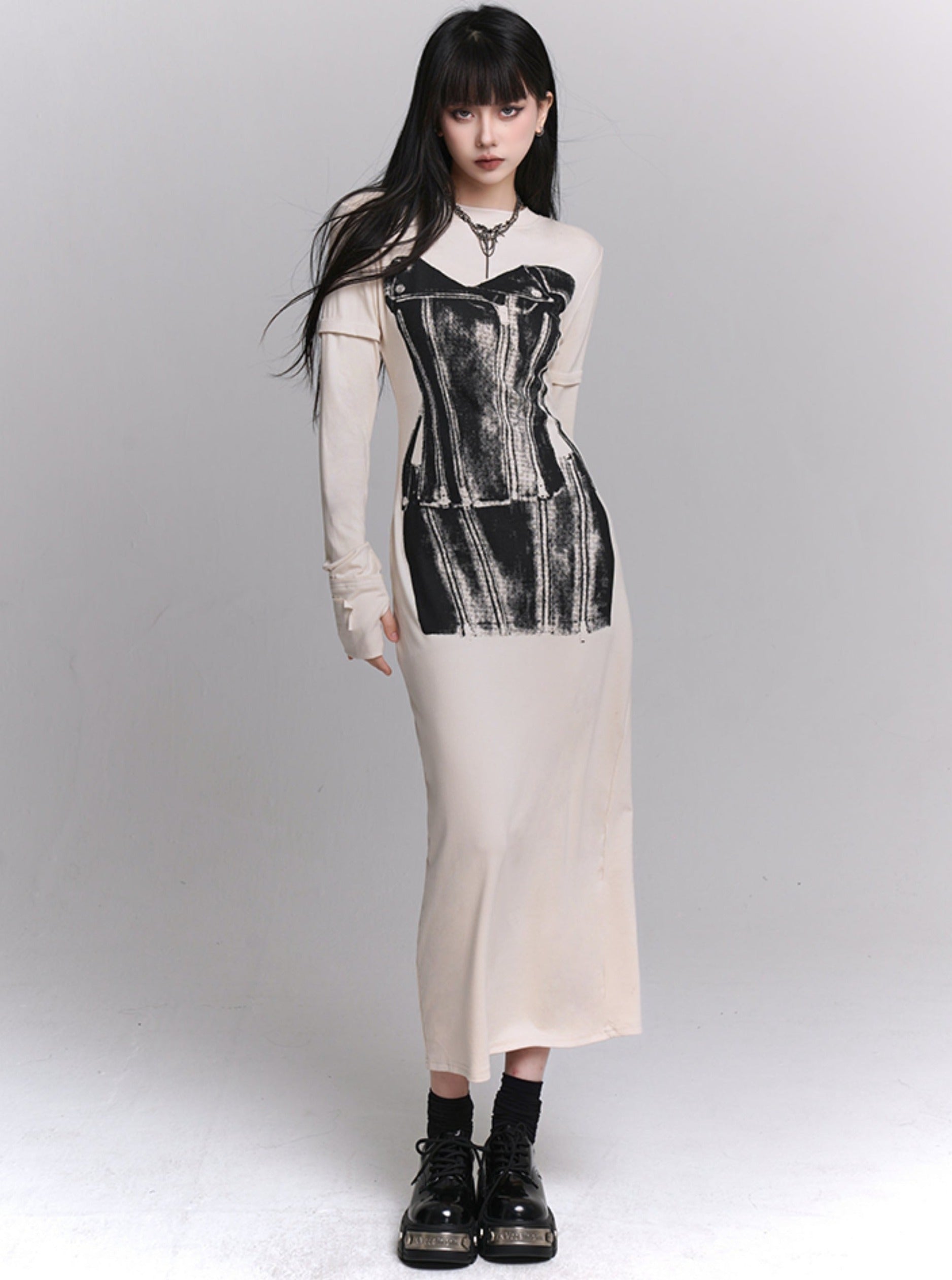 Off-White Knitted Coat Dress - chiclara