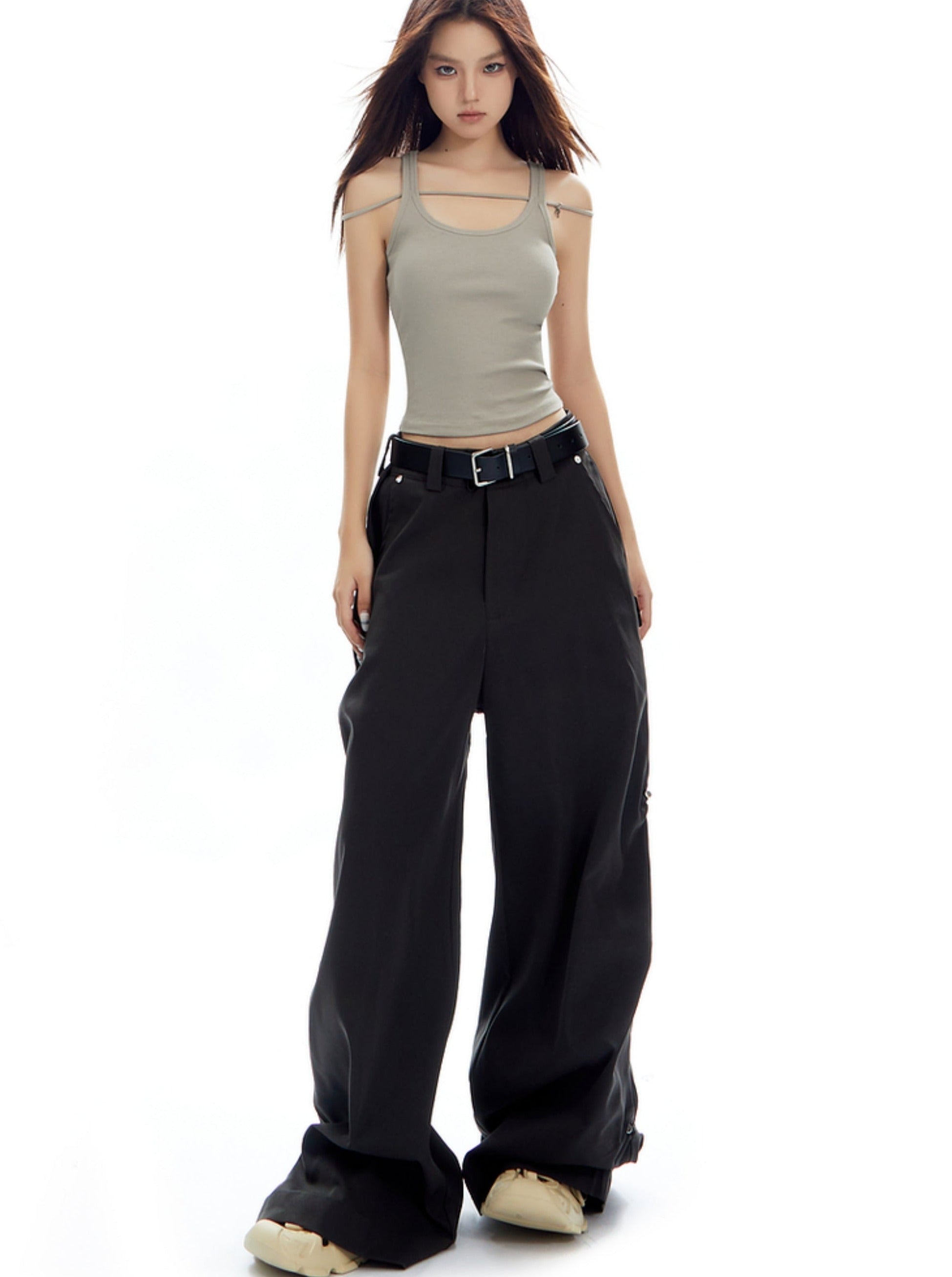 Oversized Wide-Leg Trousers in Light Sage Green