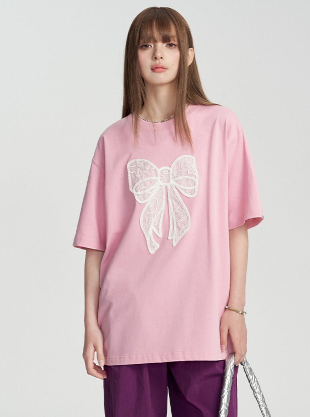 Bow-Adorned Relaxed Fit Tee - chiclara