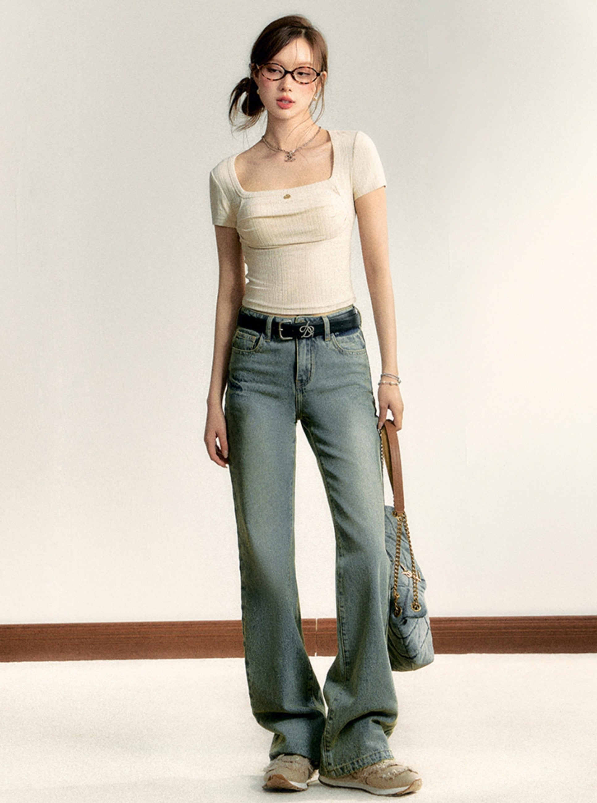 Retro Flared Denim Jeans - High-Waisted Wide-Leg Bellbottoms