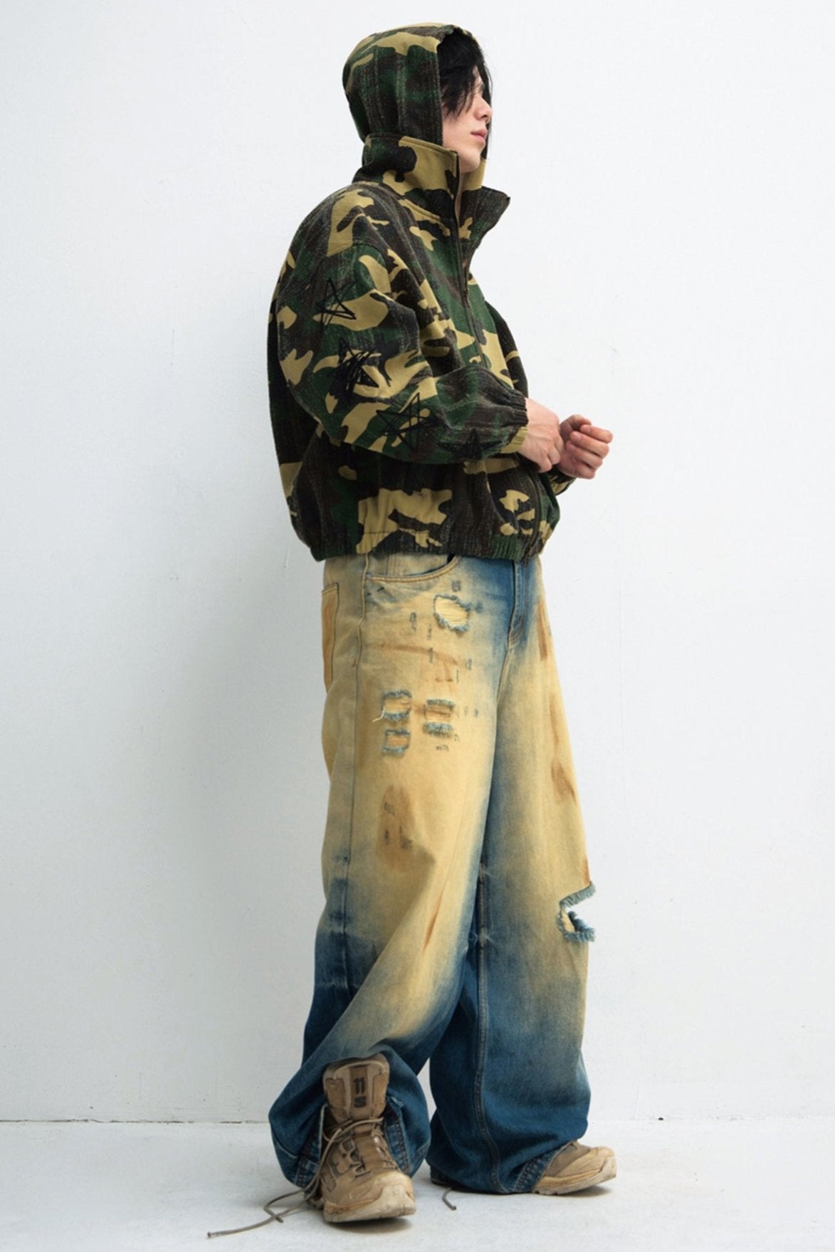 Men's Punk Camouflage Tree Scratch Hooded Jacket