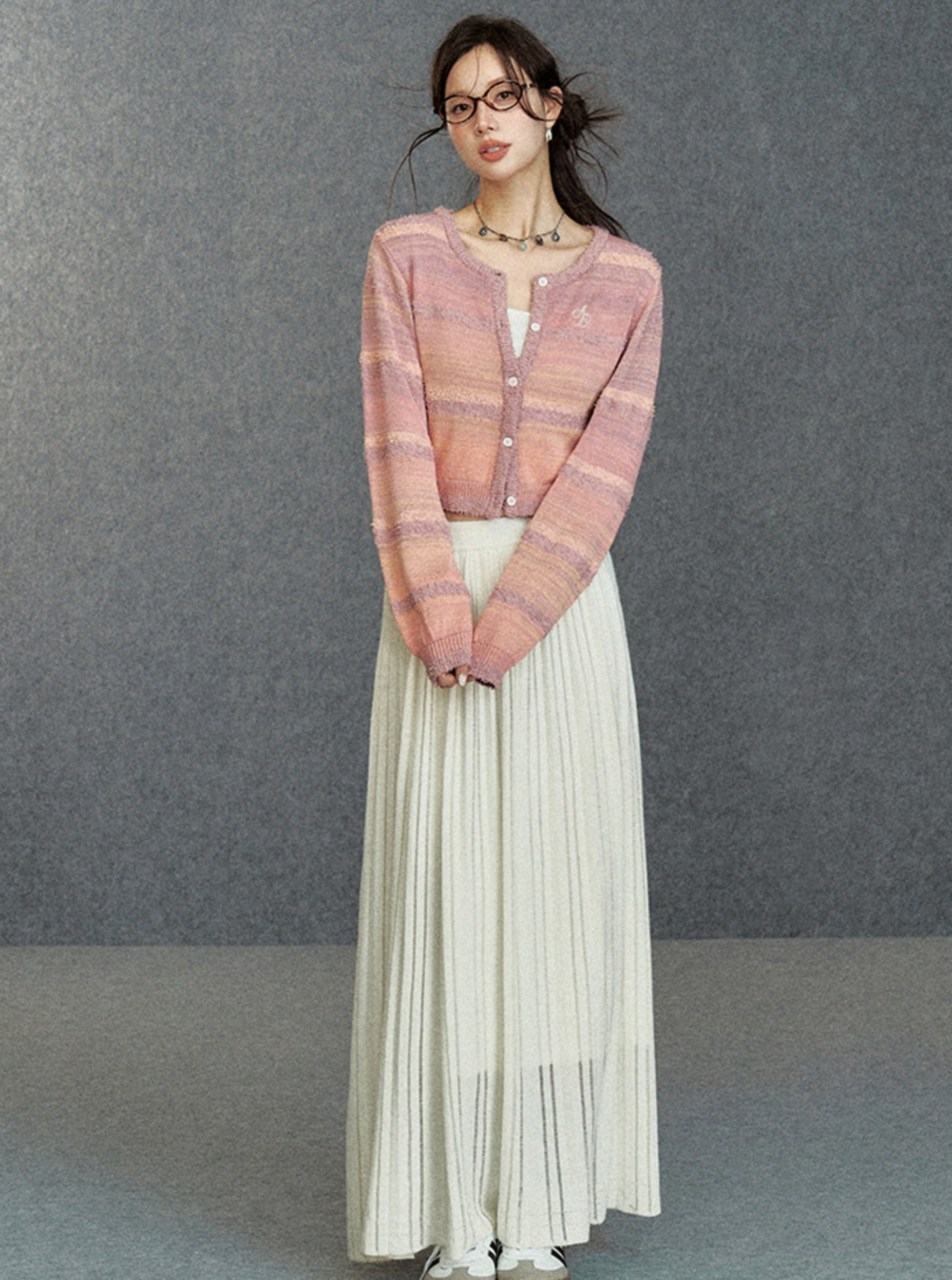 Cropped Pastel Cardigan - Sheer Knit Button-Up Sweater